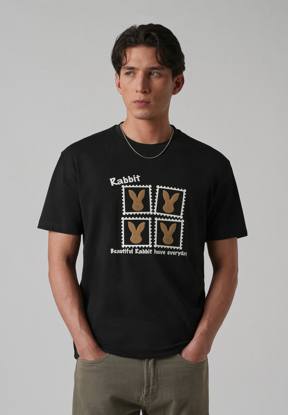 Noir Black Embossed Printed Slim Fit T-shirt