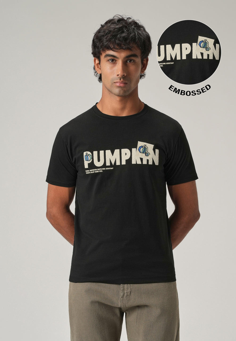 Noir Black Embossed Slim Fit T-Shirt