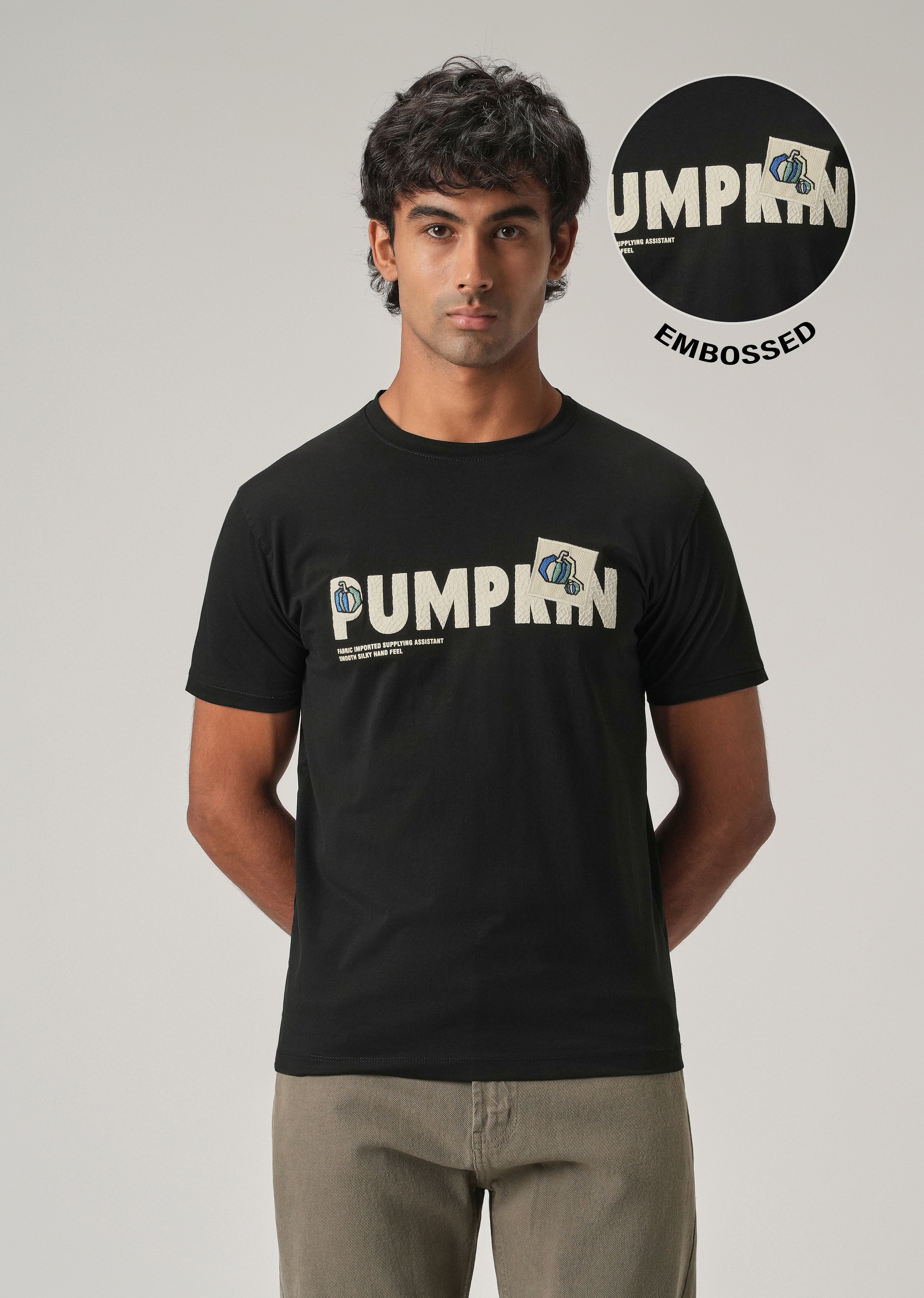 Noir Black Embossed Slim Fit T-Shirt