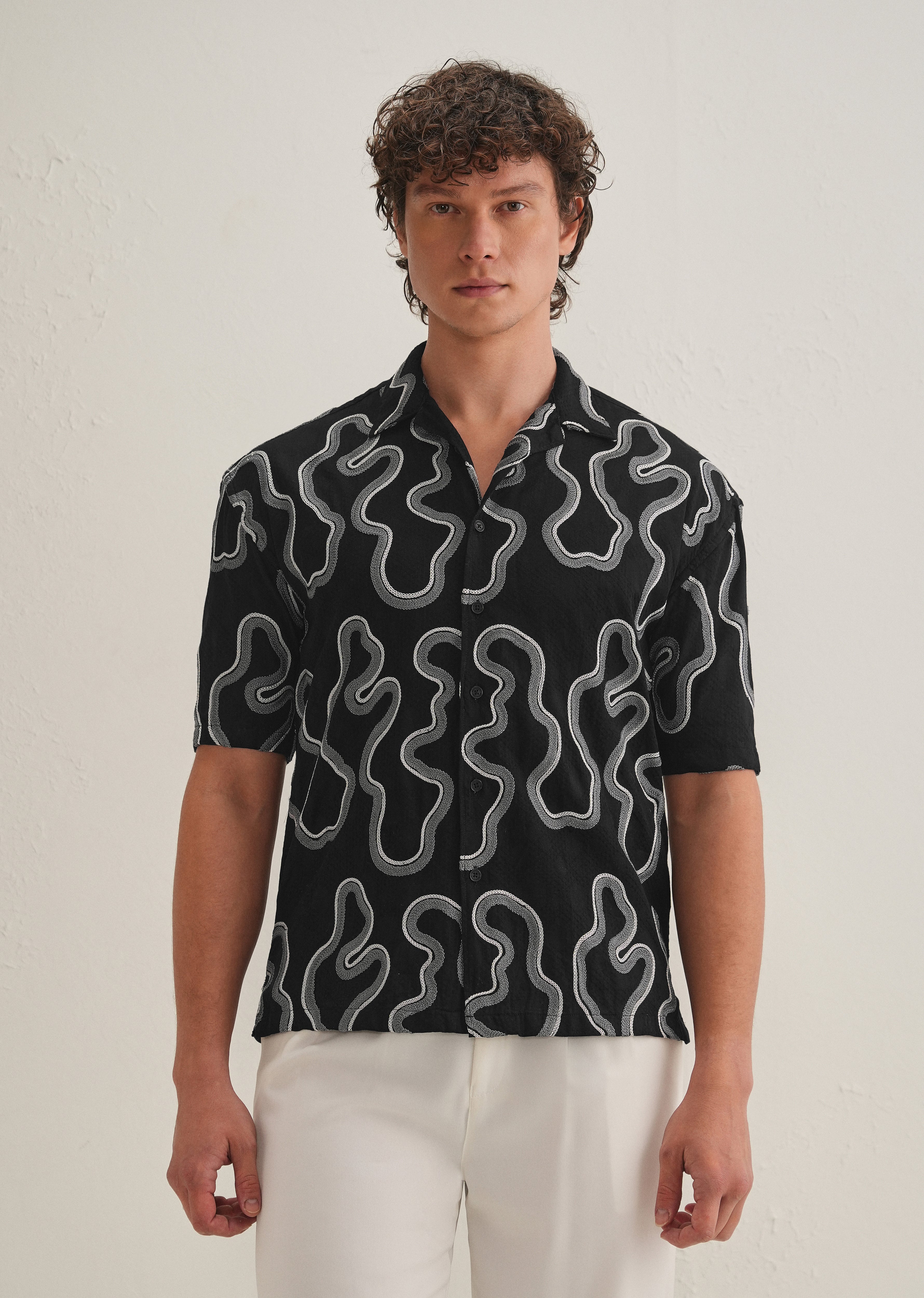 Noir Black Embroidered Shirt