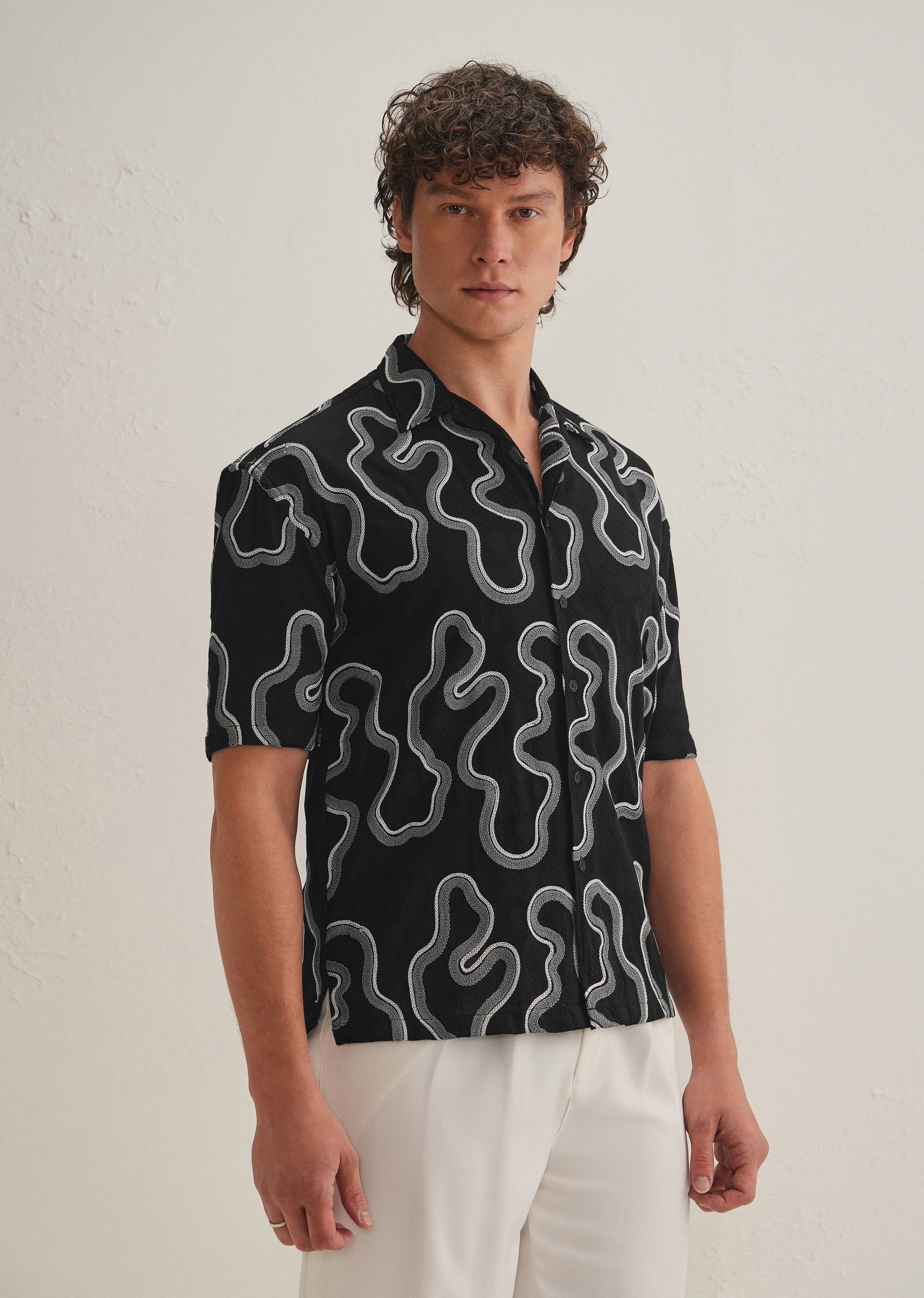 Noir Black Embroidered Shirt