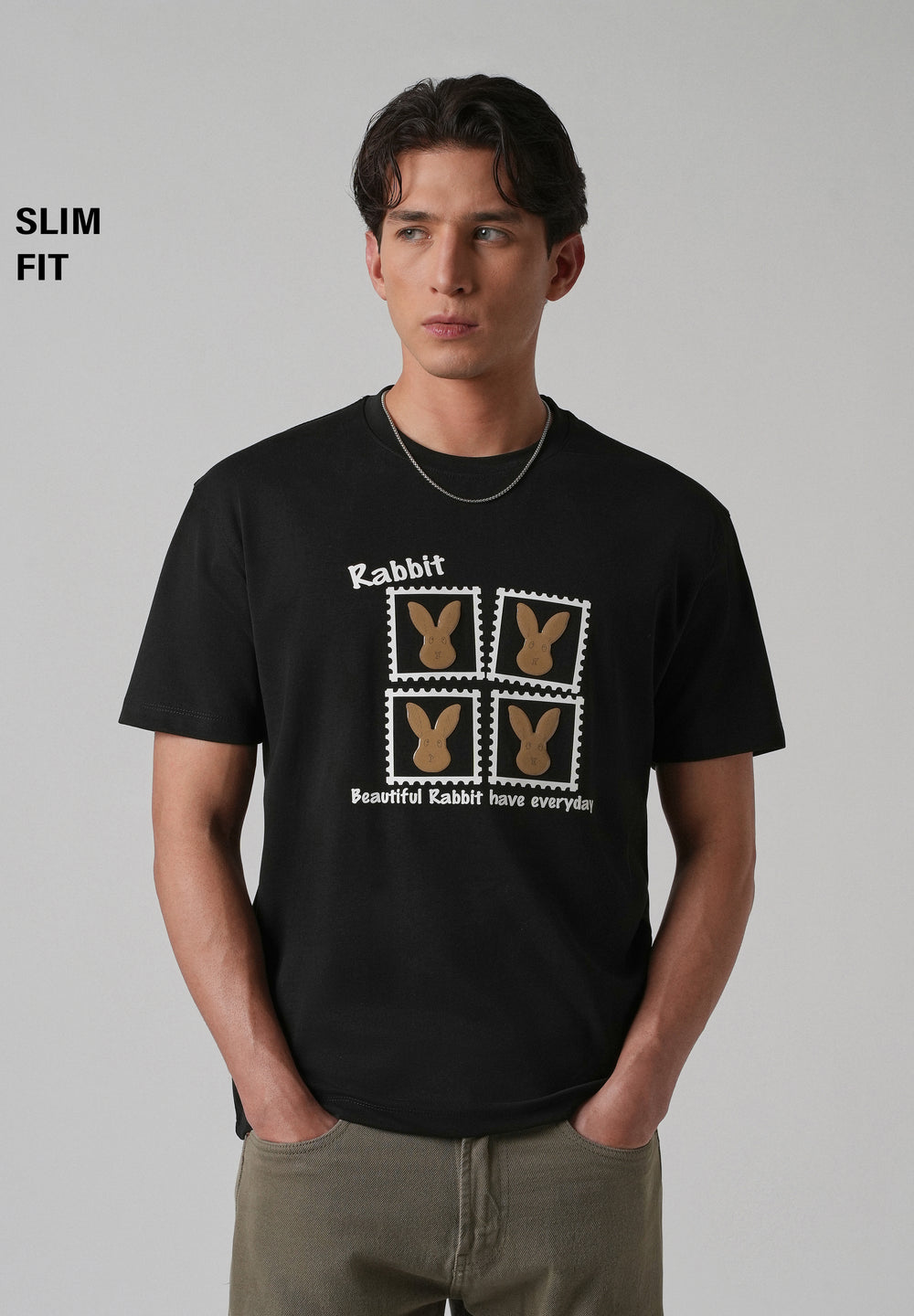 Noir Black Embossed Printed Slim Fit T-shirt