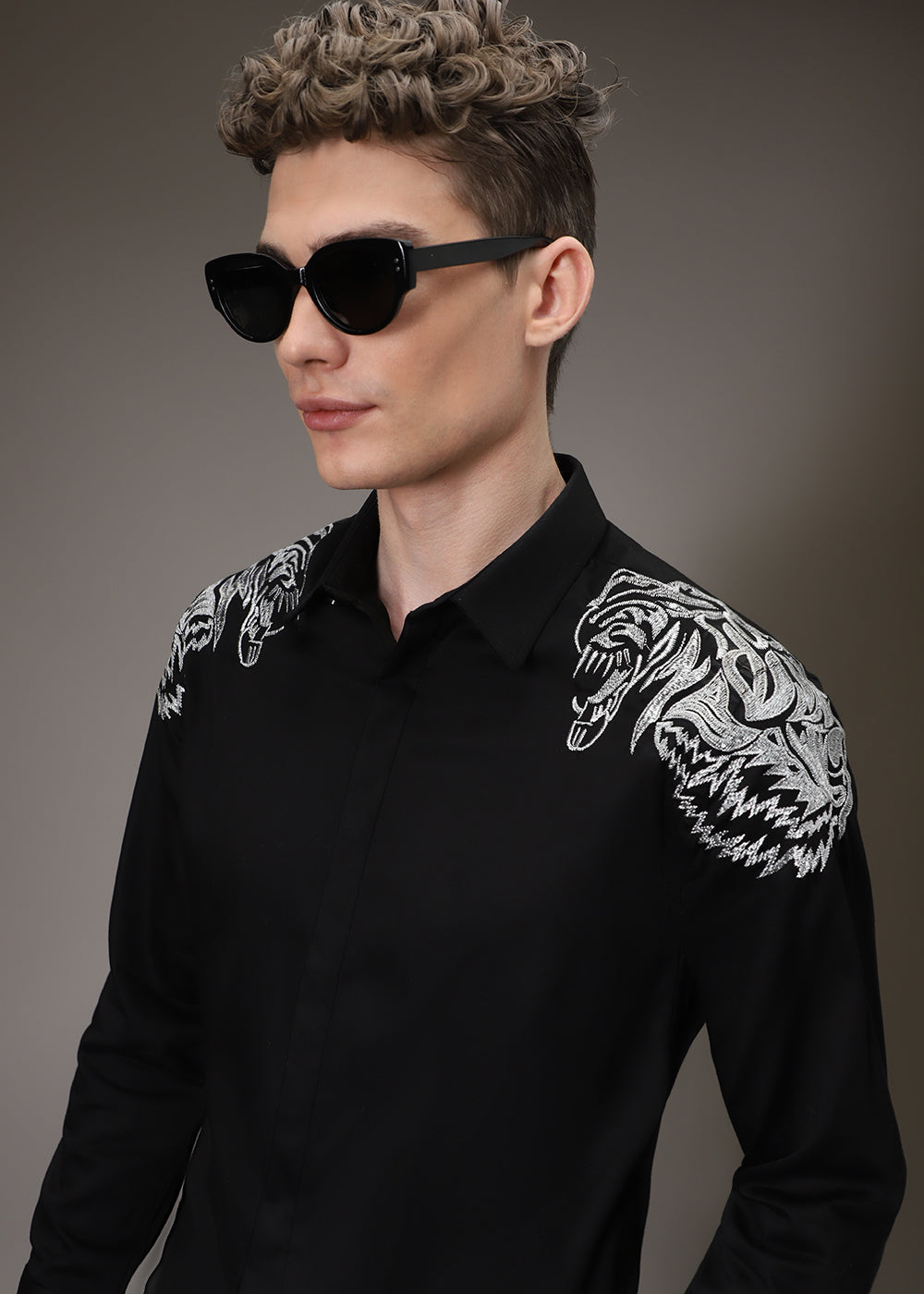 Noire Lion Embroidery Designer Shirt