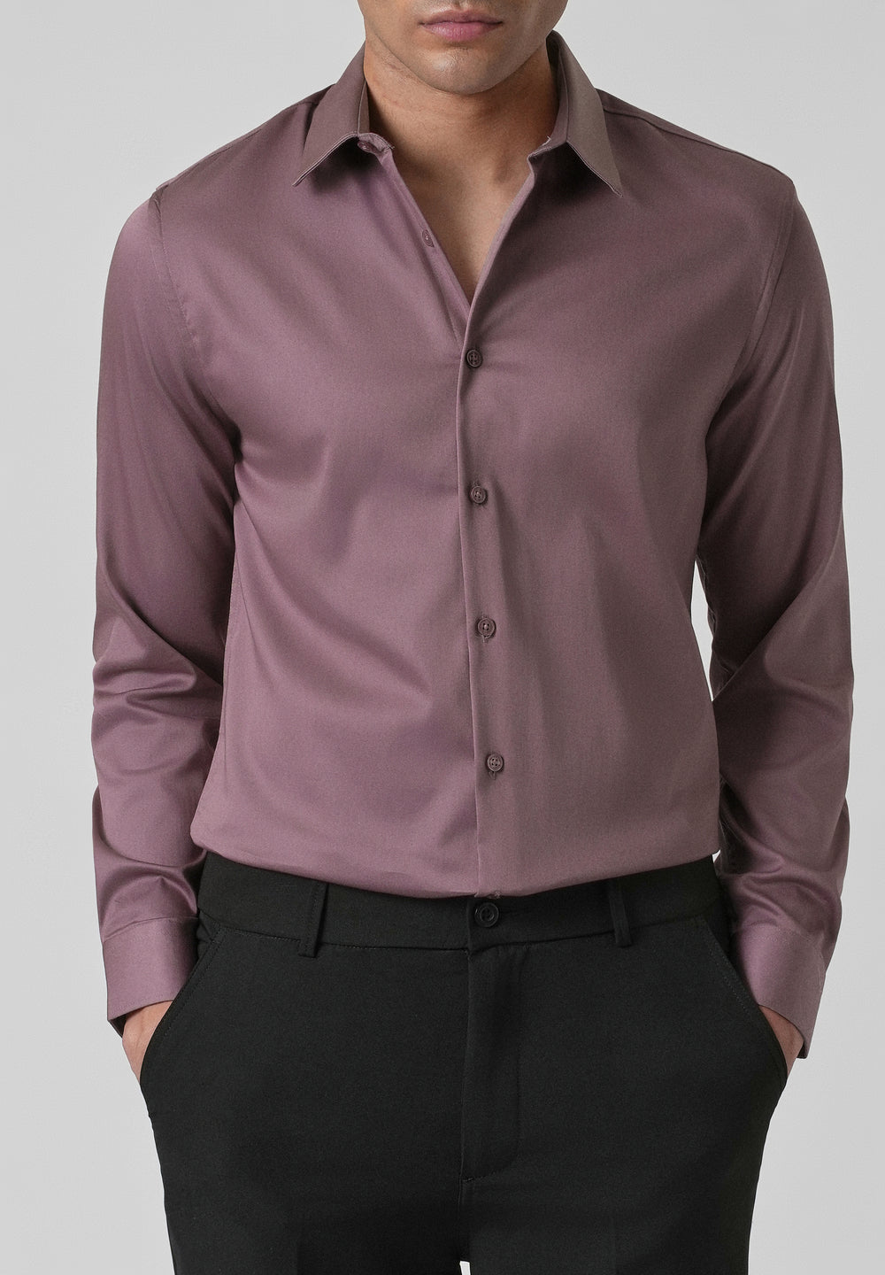 Nude Pink Plain Satin Shirt