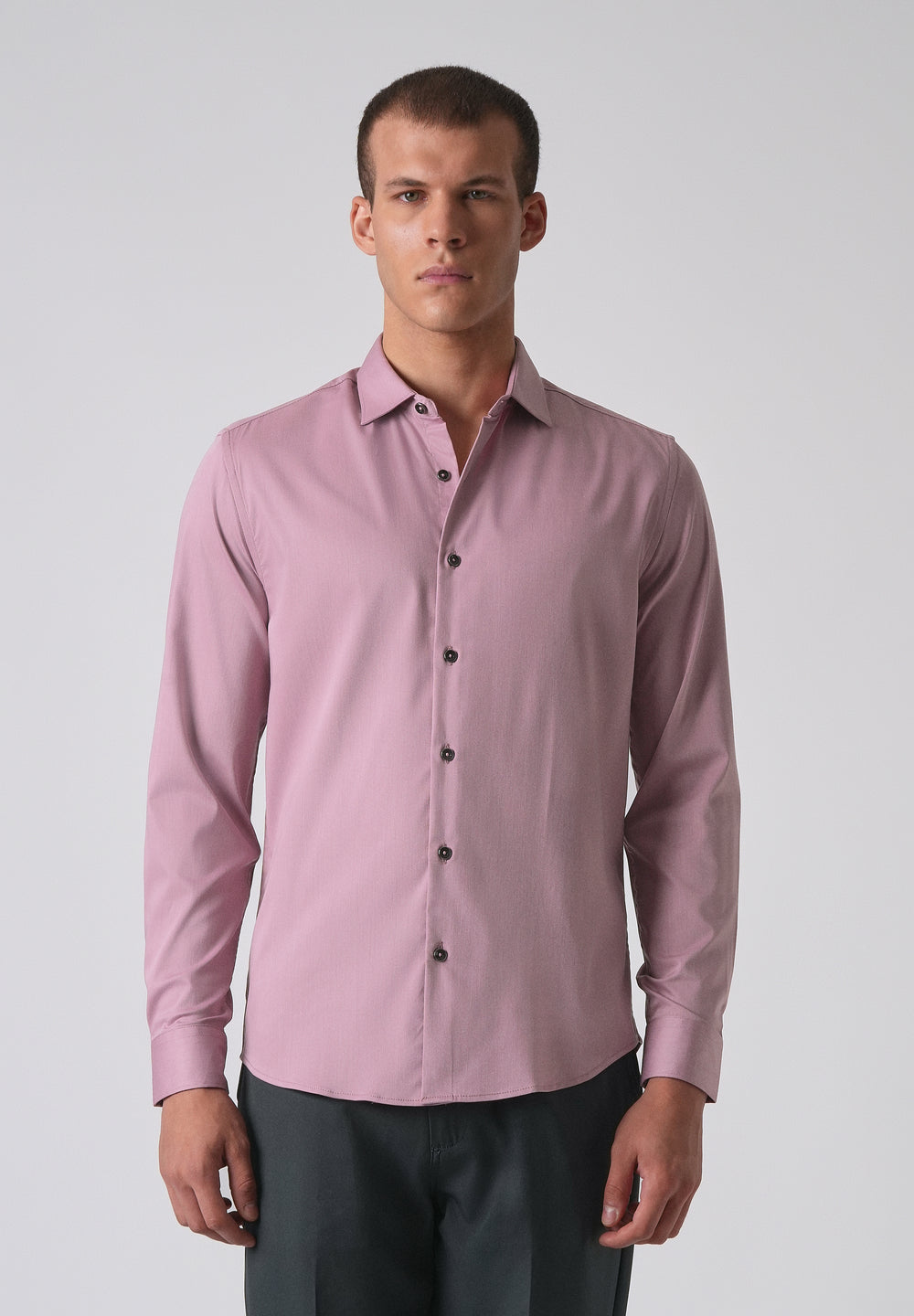 Nude Pink Cotton Stretch Plain Shirt