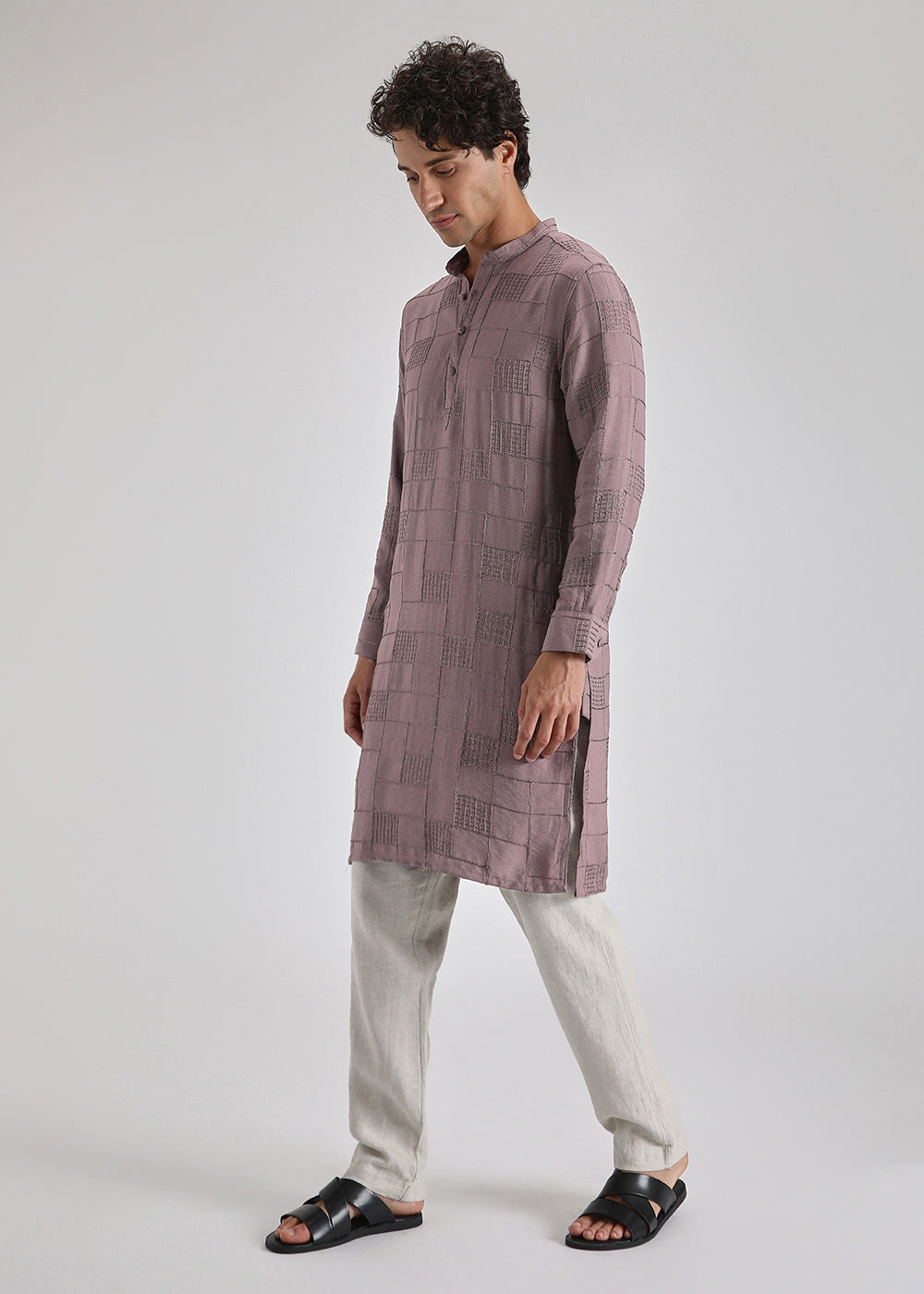 Nude Pink Self Embroidered Kurta