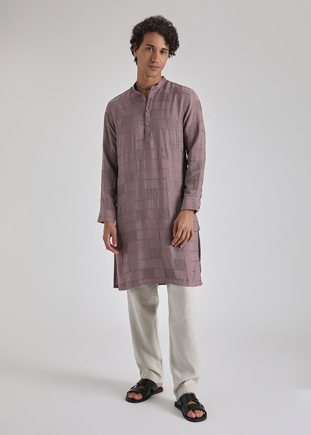 Nude Pink Self Embroidered Kurta