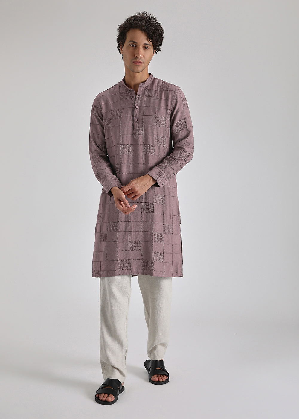 Nude Pink Self Embroidered Kurta