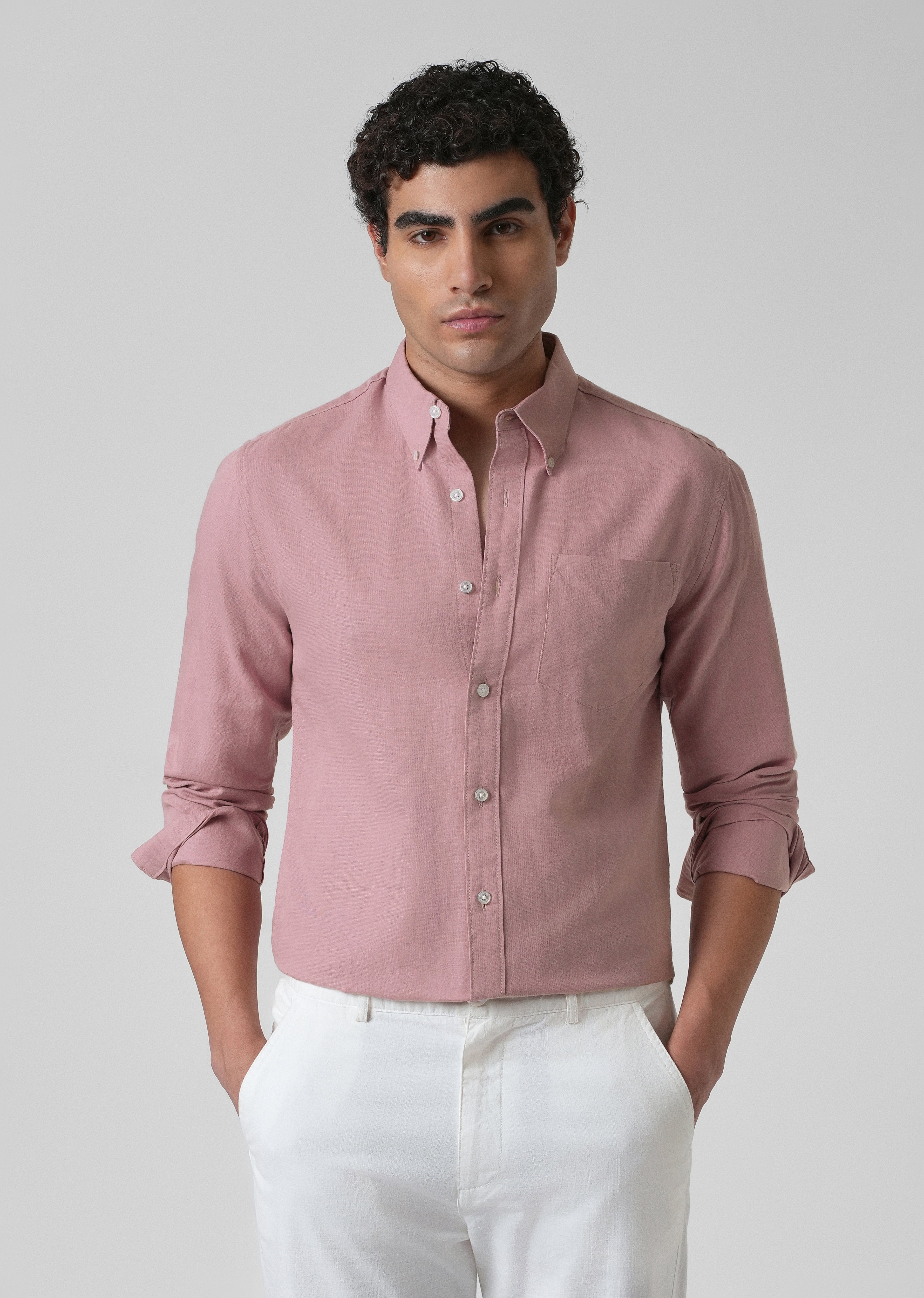 Nude Pink Cotton Linen Shirt