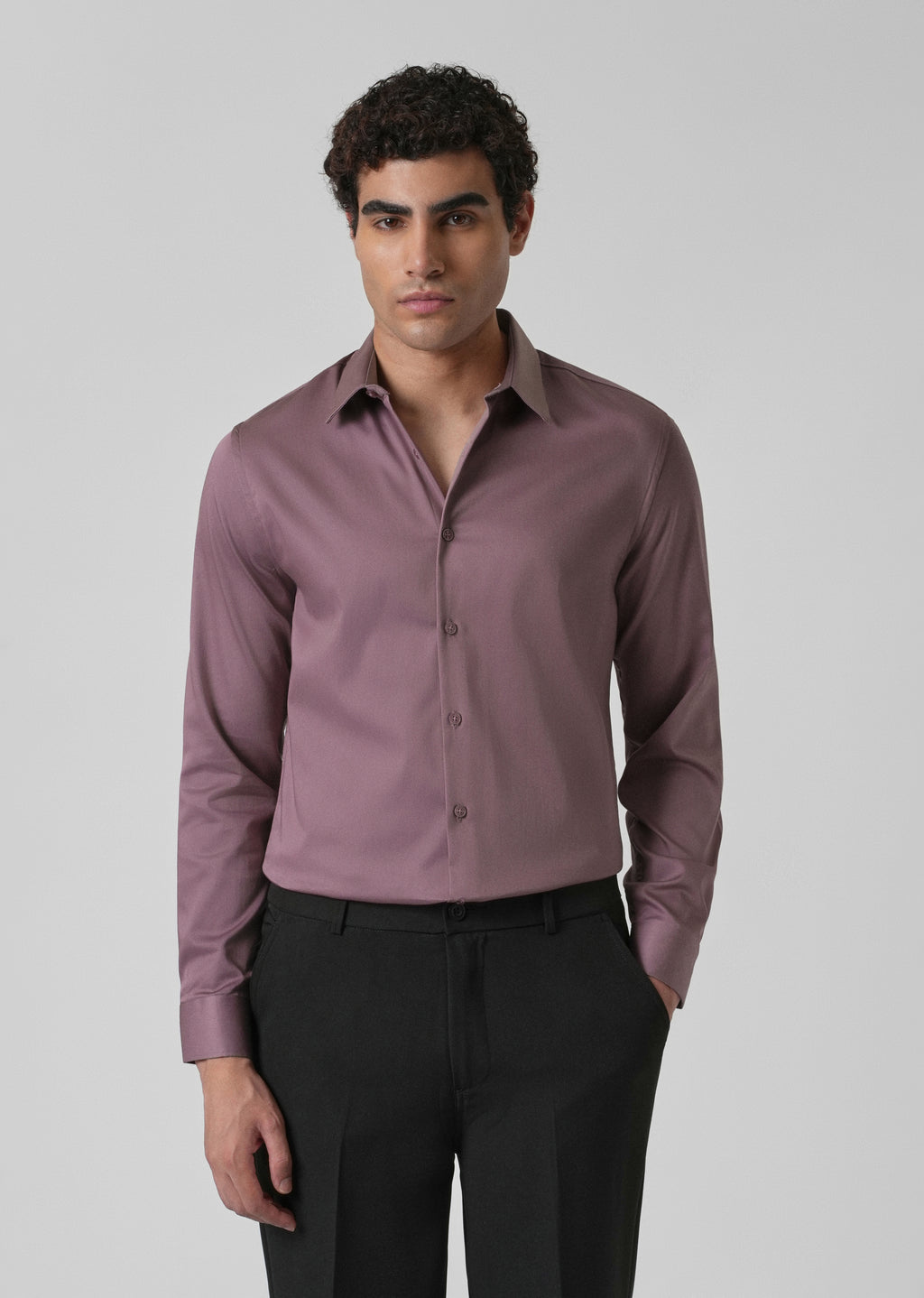 Nude Pink Plain Satin Shirt