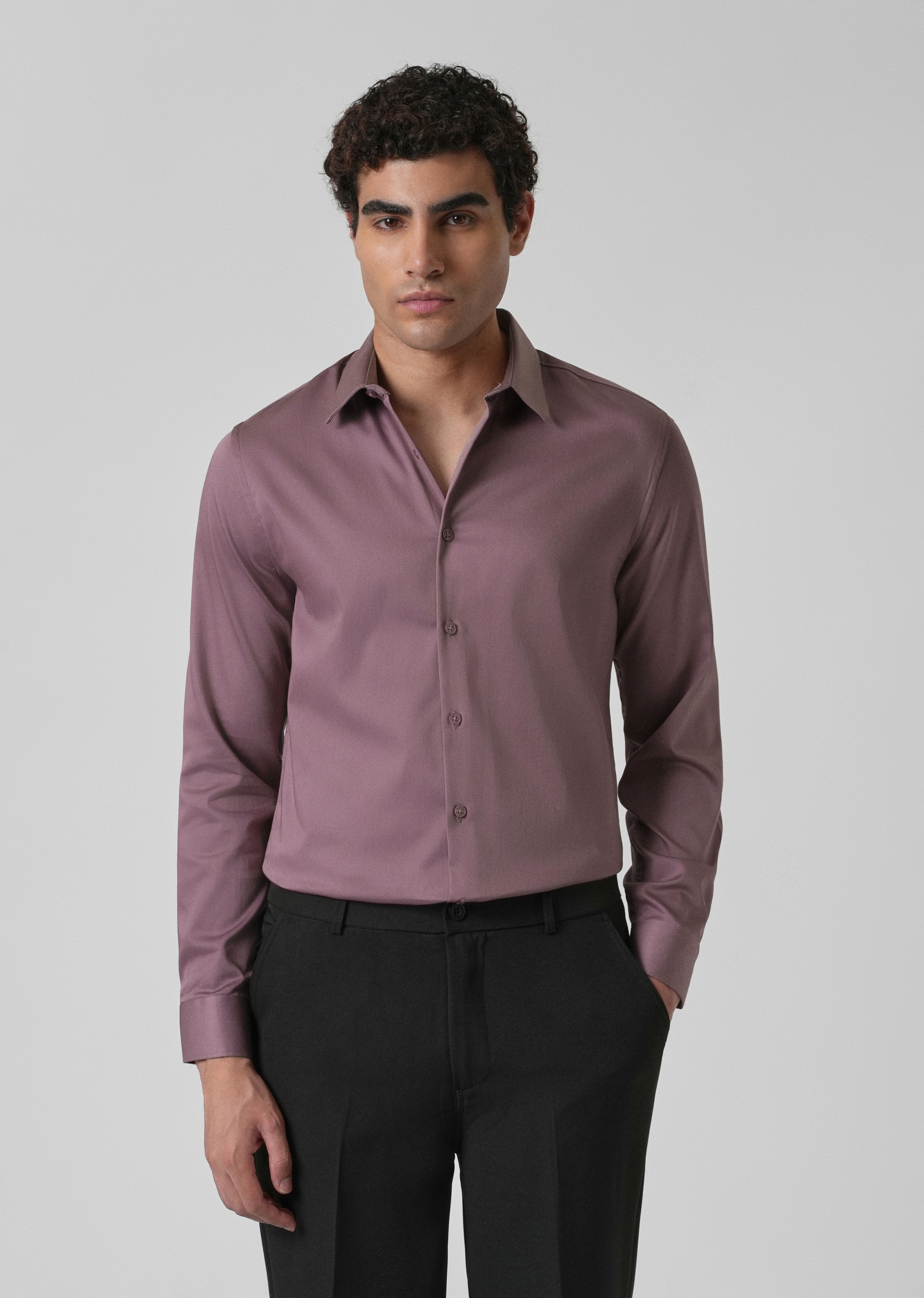 Nude Pink Plain Satin Shirt