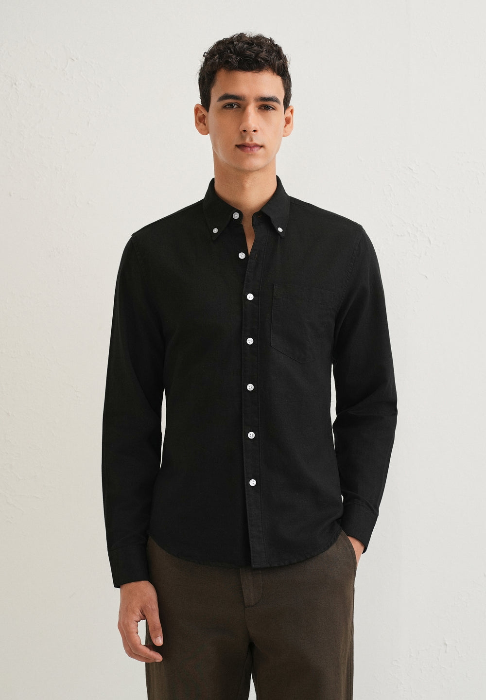 Obsidian Black Cotton Linen Shirt