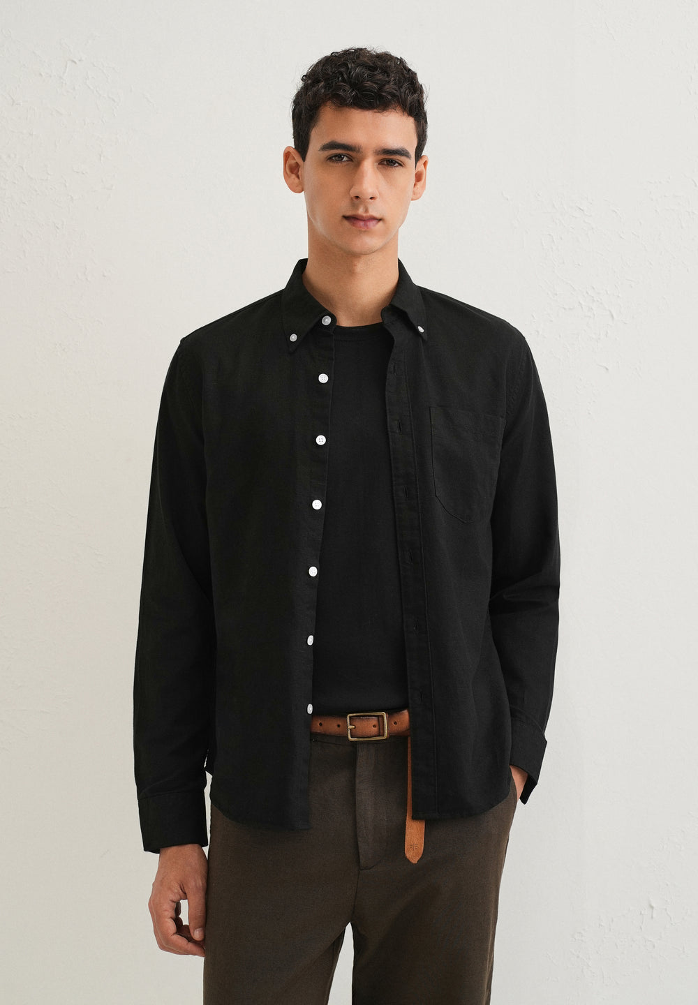 Obsidian Black Cotton Linen Shirt
