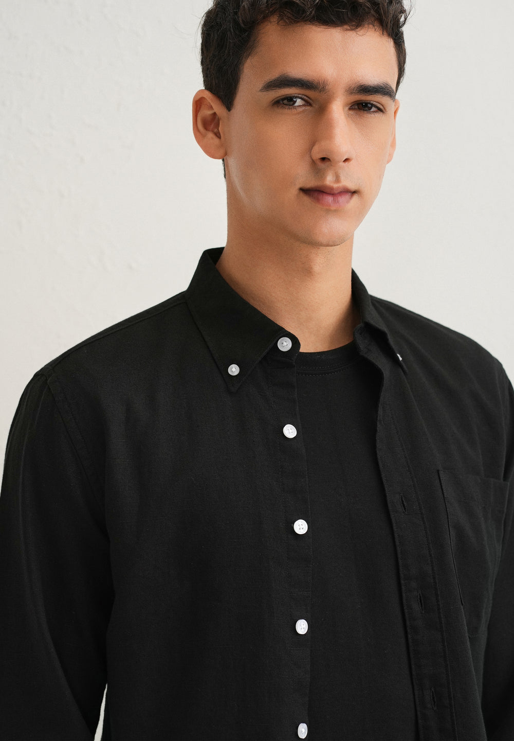 Obsidian Black Cotton Linen Shirt