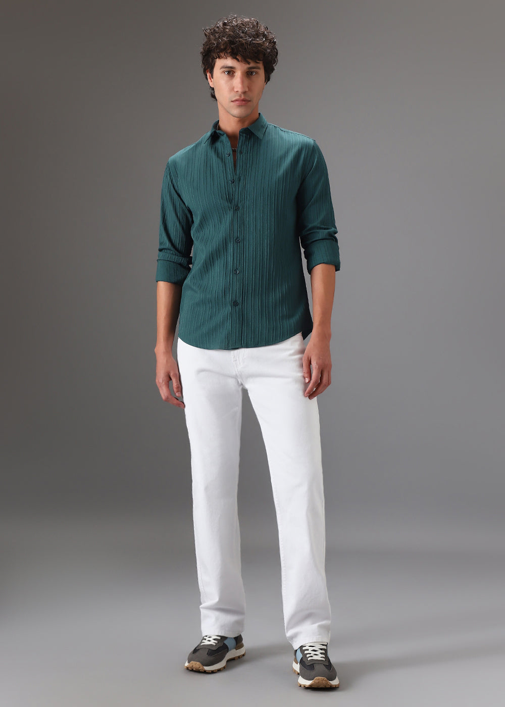 Ocean Green Self Striped Shirt