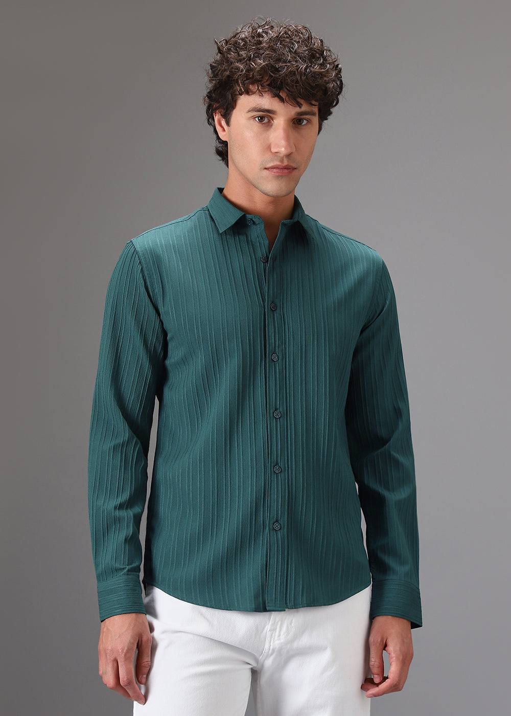 Ocean Green Self Striped Shirt