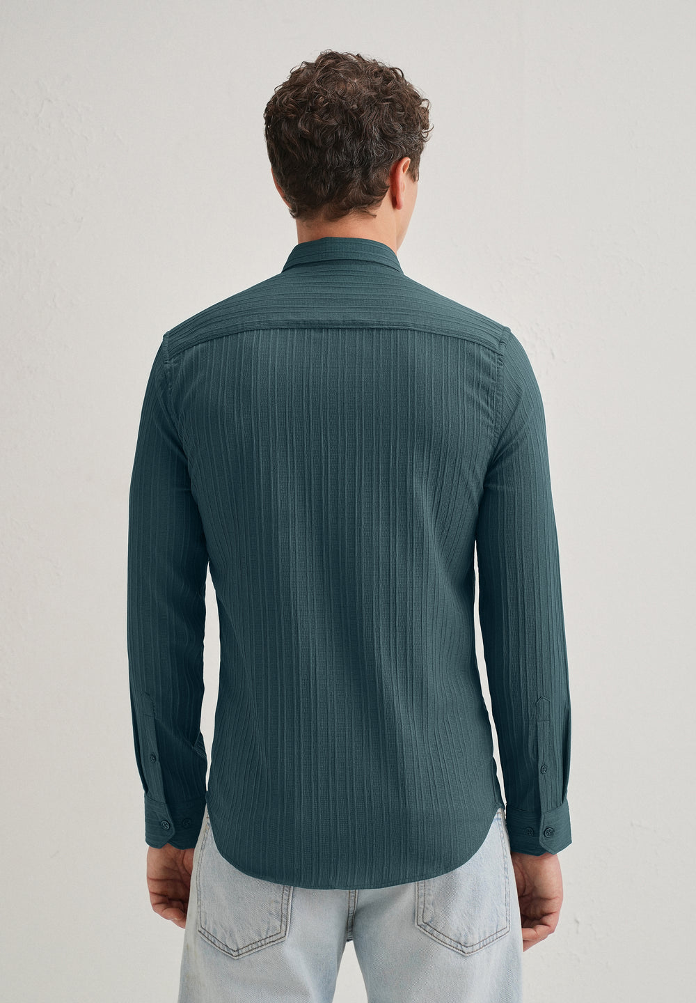 Ocean Green Plain Self Striped Shirt