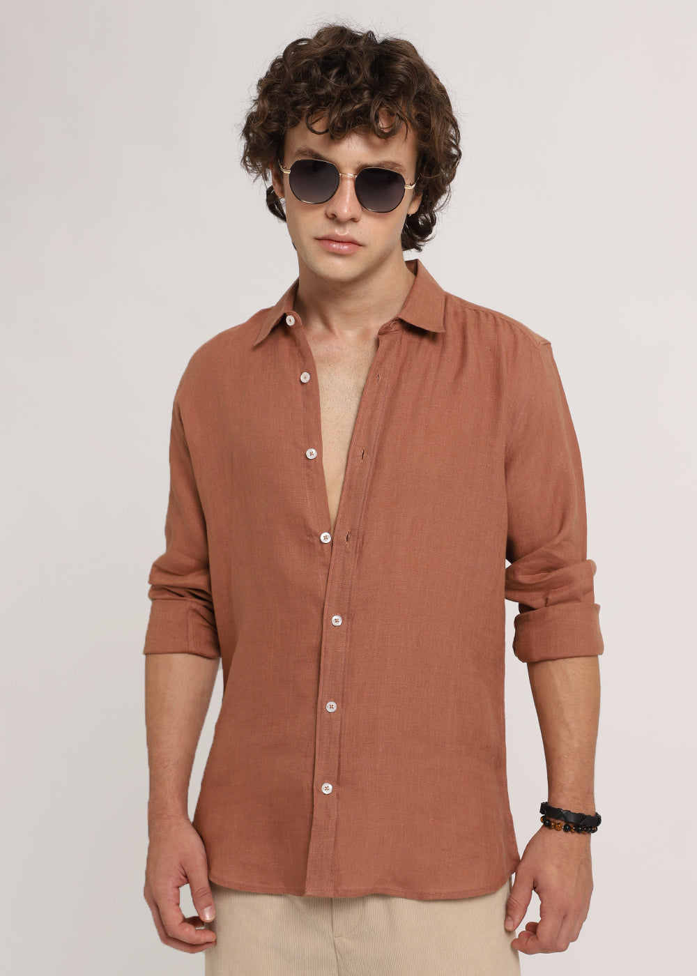 Ochre Brown Linen Shirt