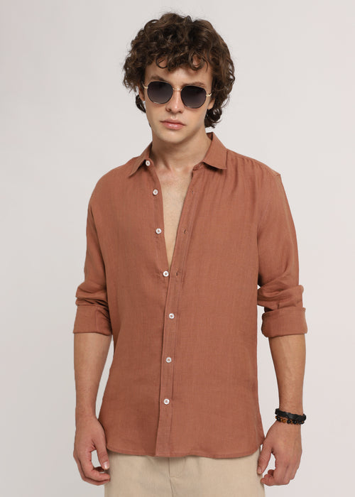 Ochre Brown Linen Shirt