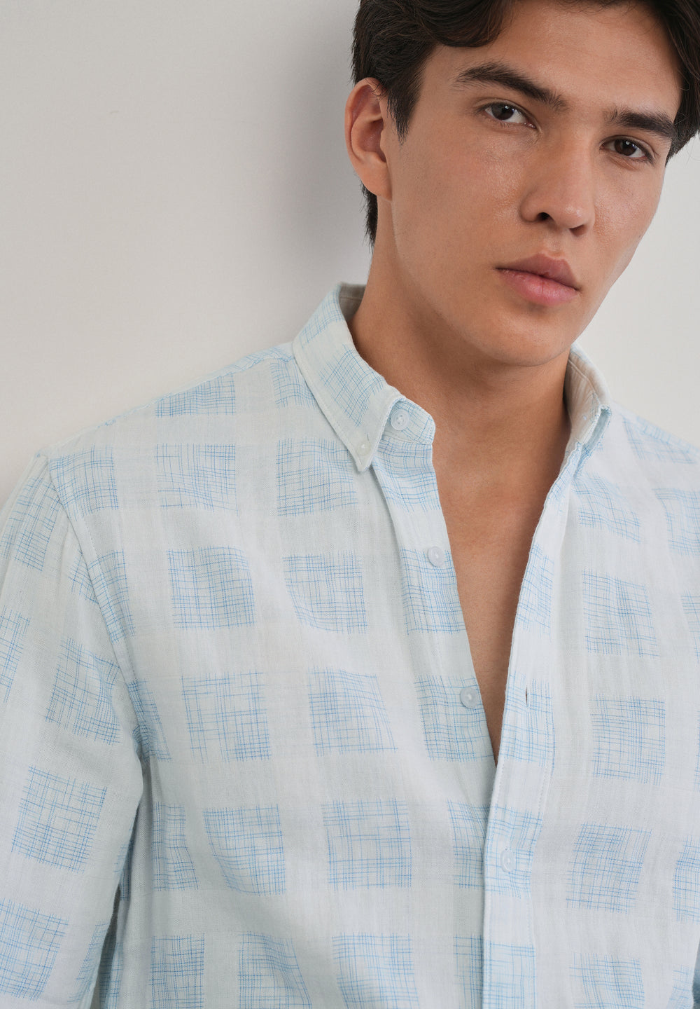 Off-White Broken Check Cotton Linen Shirt