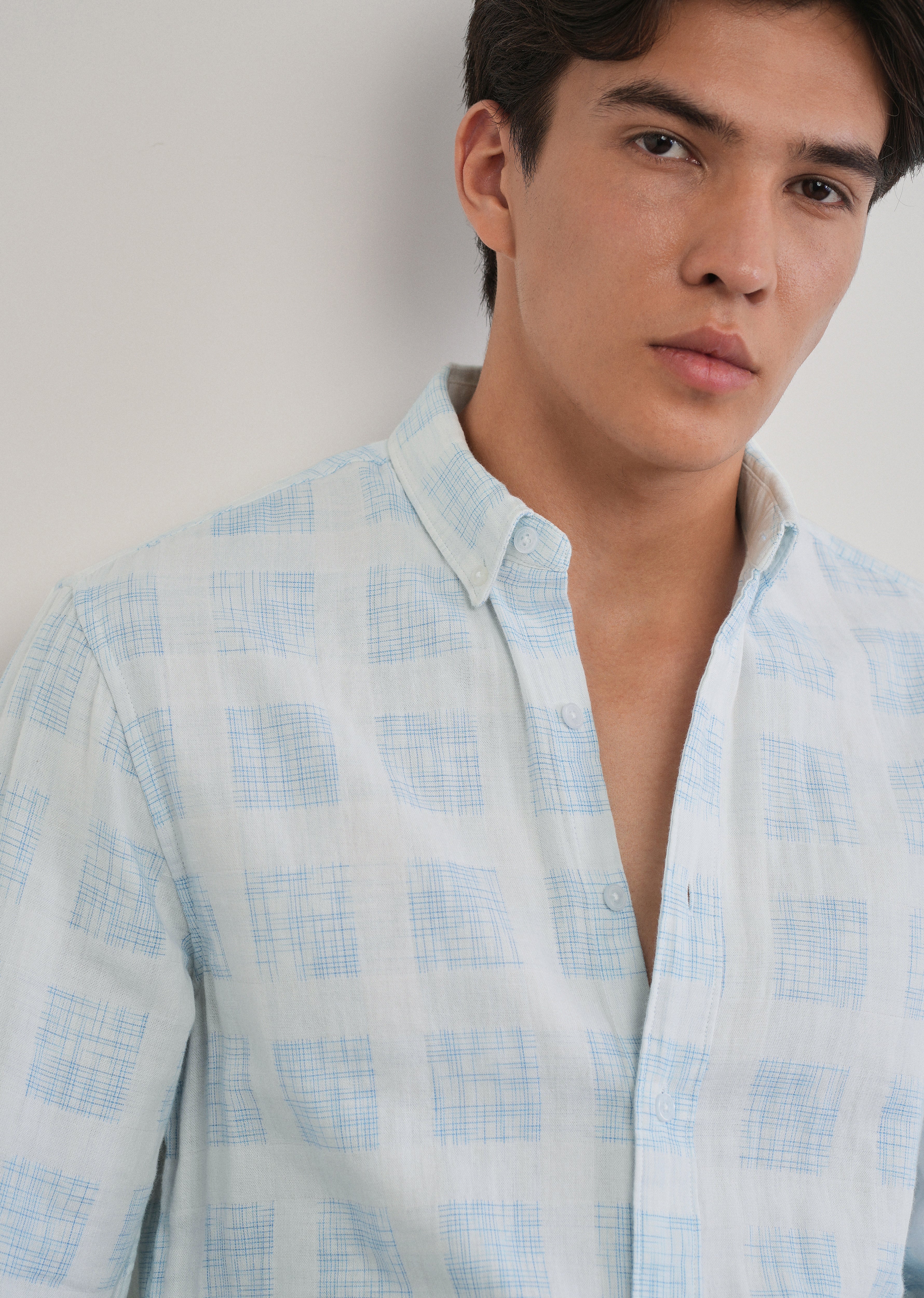 Off-White Broken Check Cotton Linen Shirt