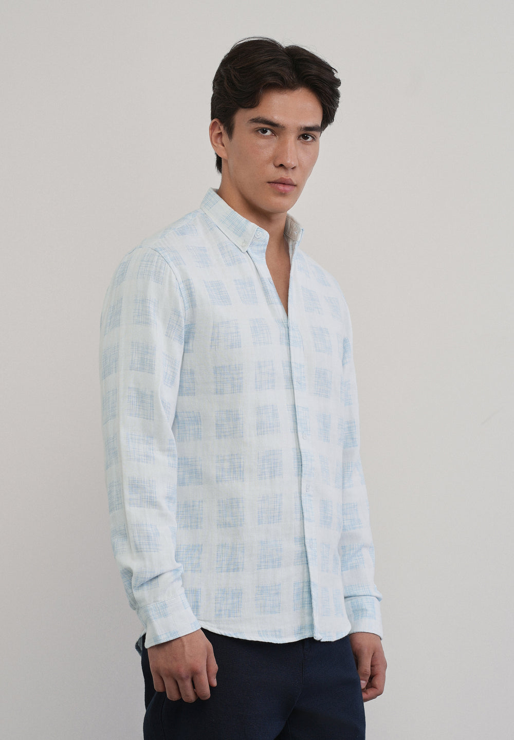 Off-White Broken Check Cotton Linen Shirt
