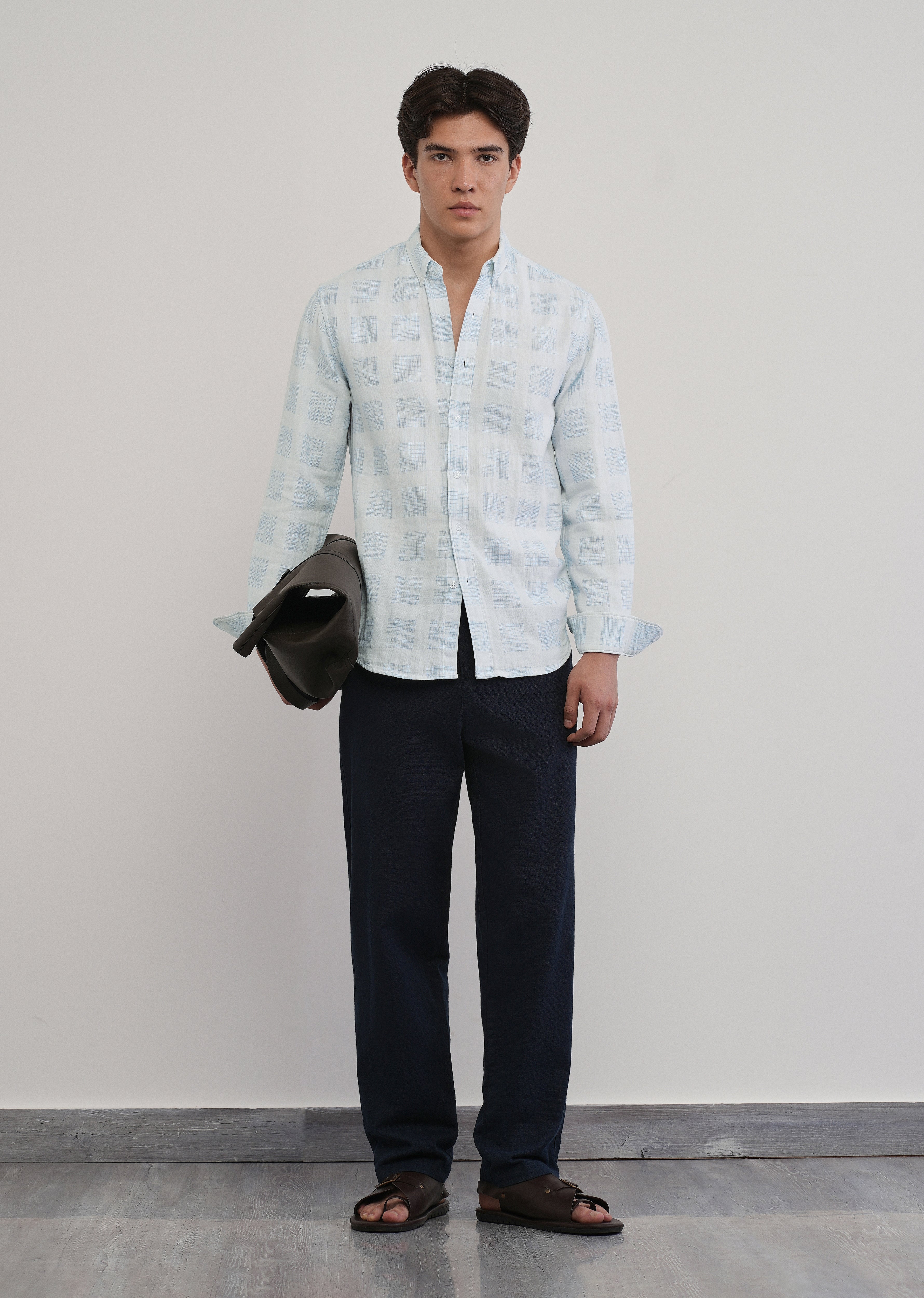 Off-White Broken Check Cotton Linen Shirt