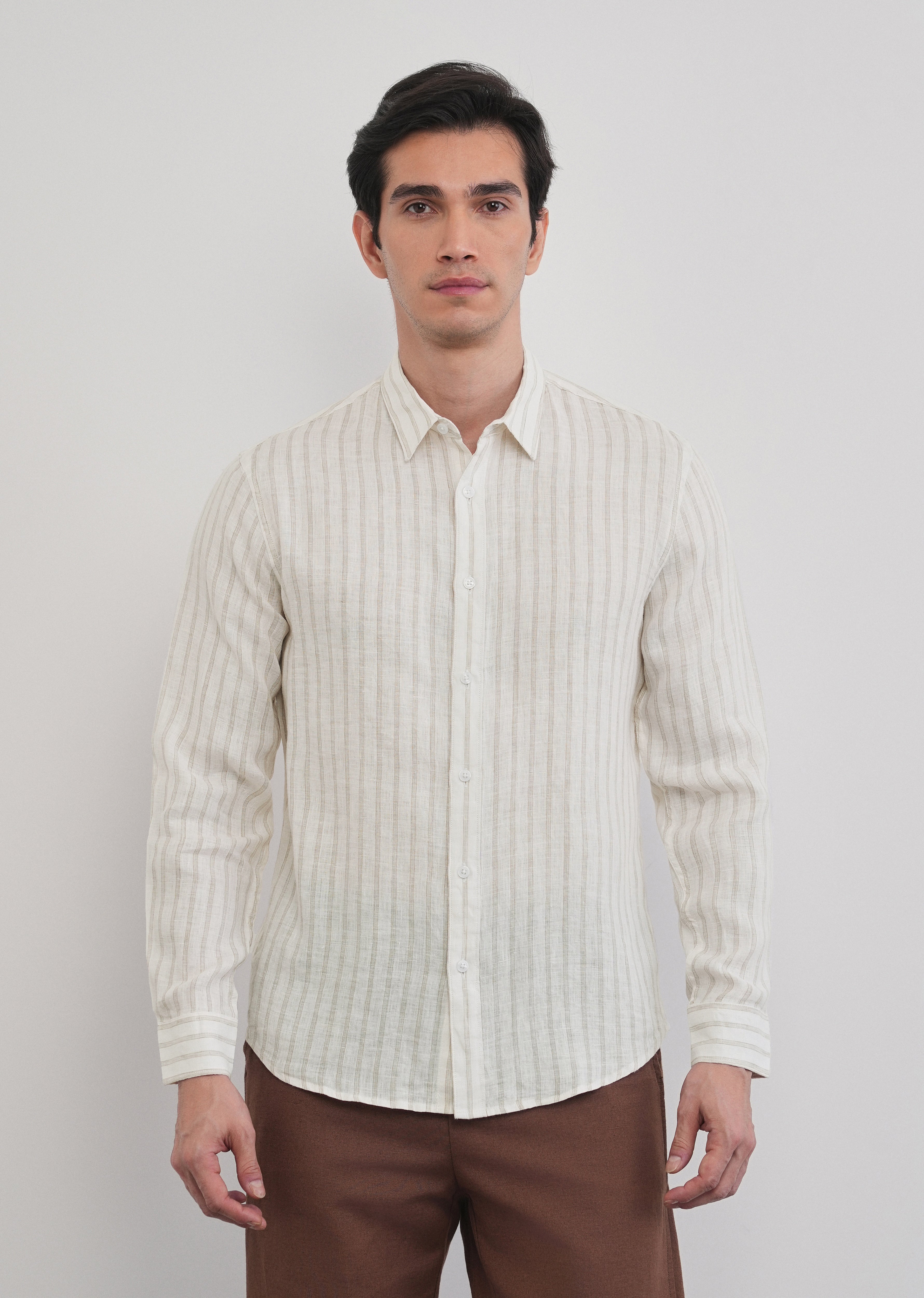100% Linen Off-White Classic Stripe Shirt