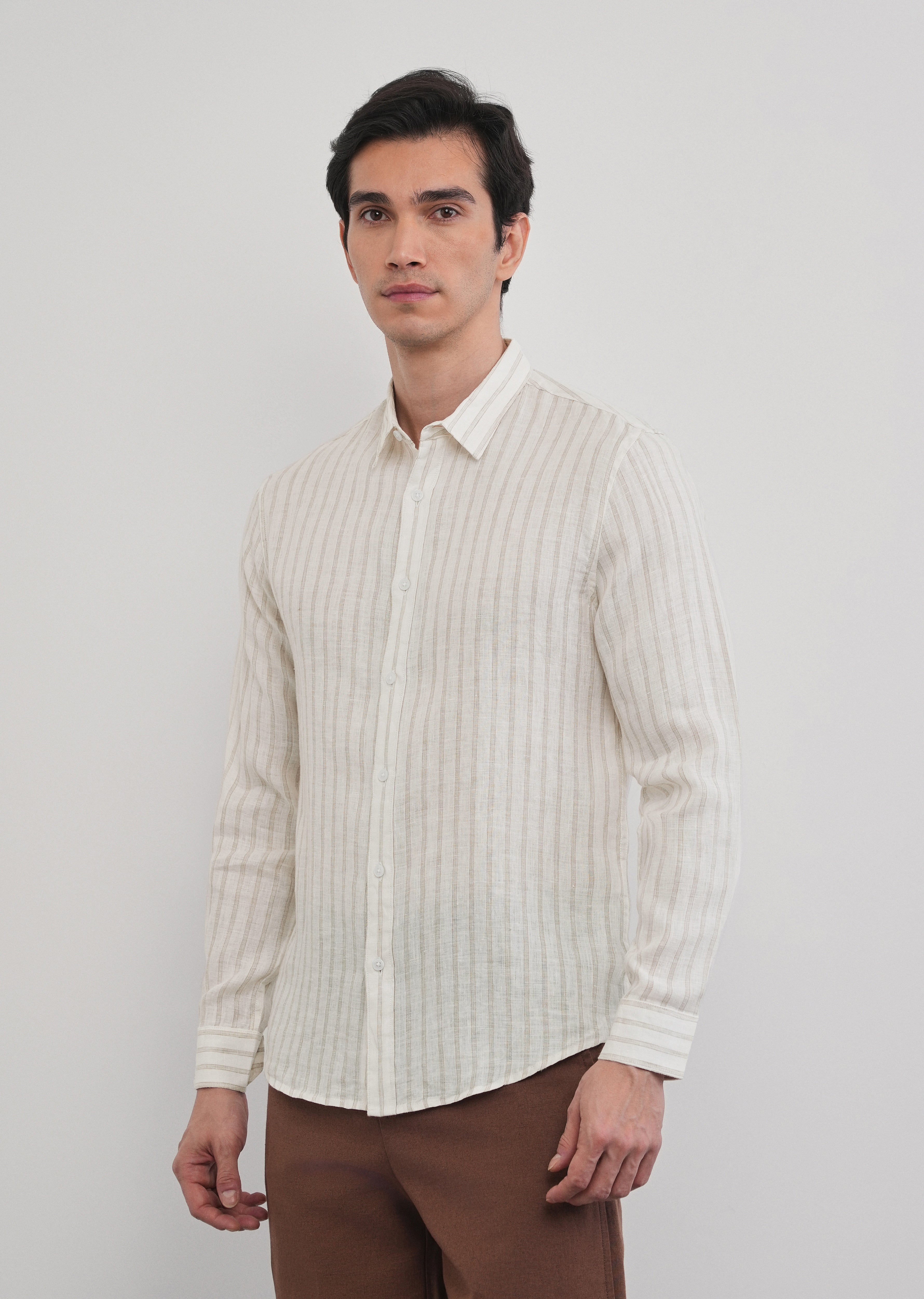 100% Linen Off-White Classic Stripe Shirt