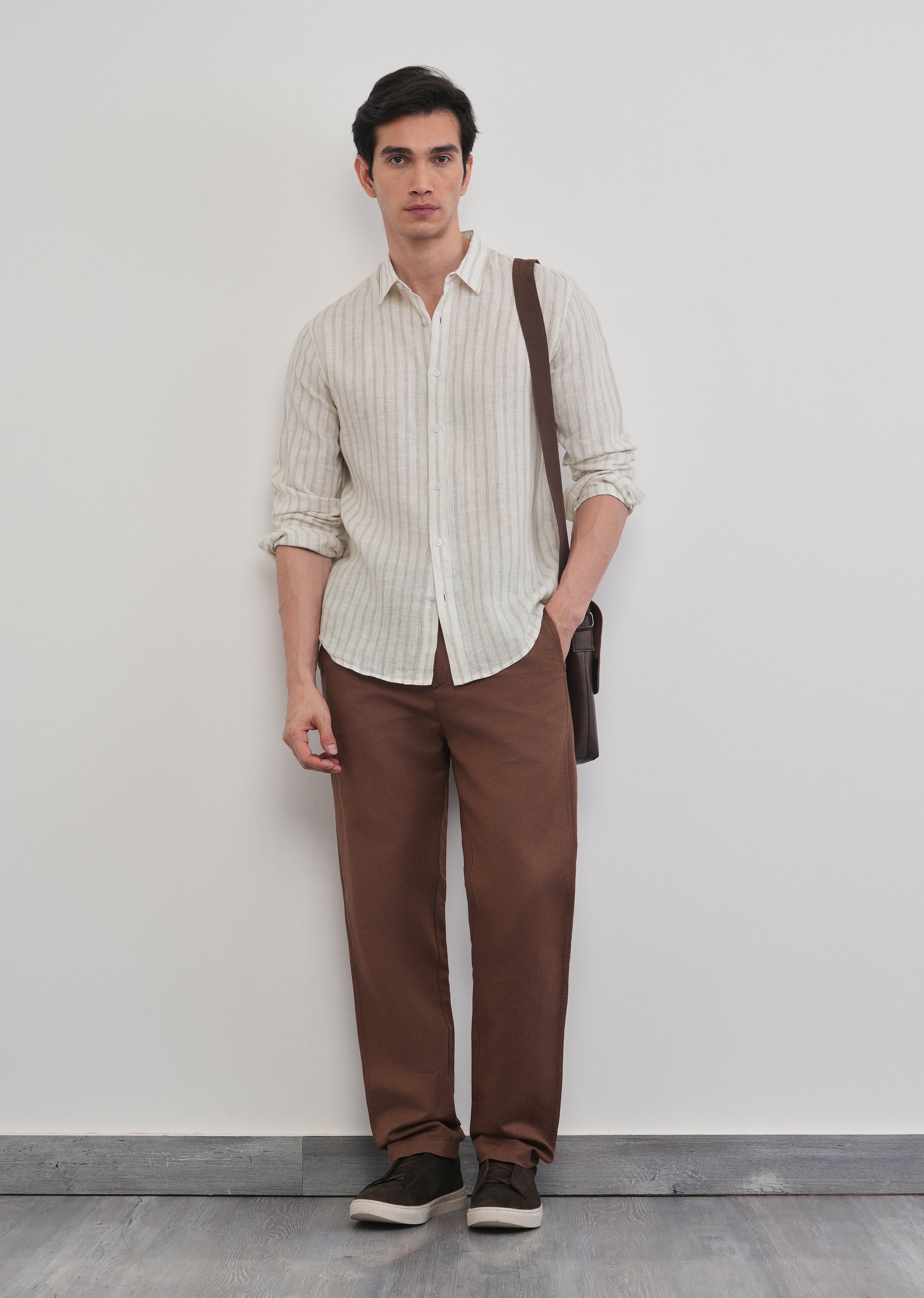 100% Linen Off-White Classic Stripe Shirt