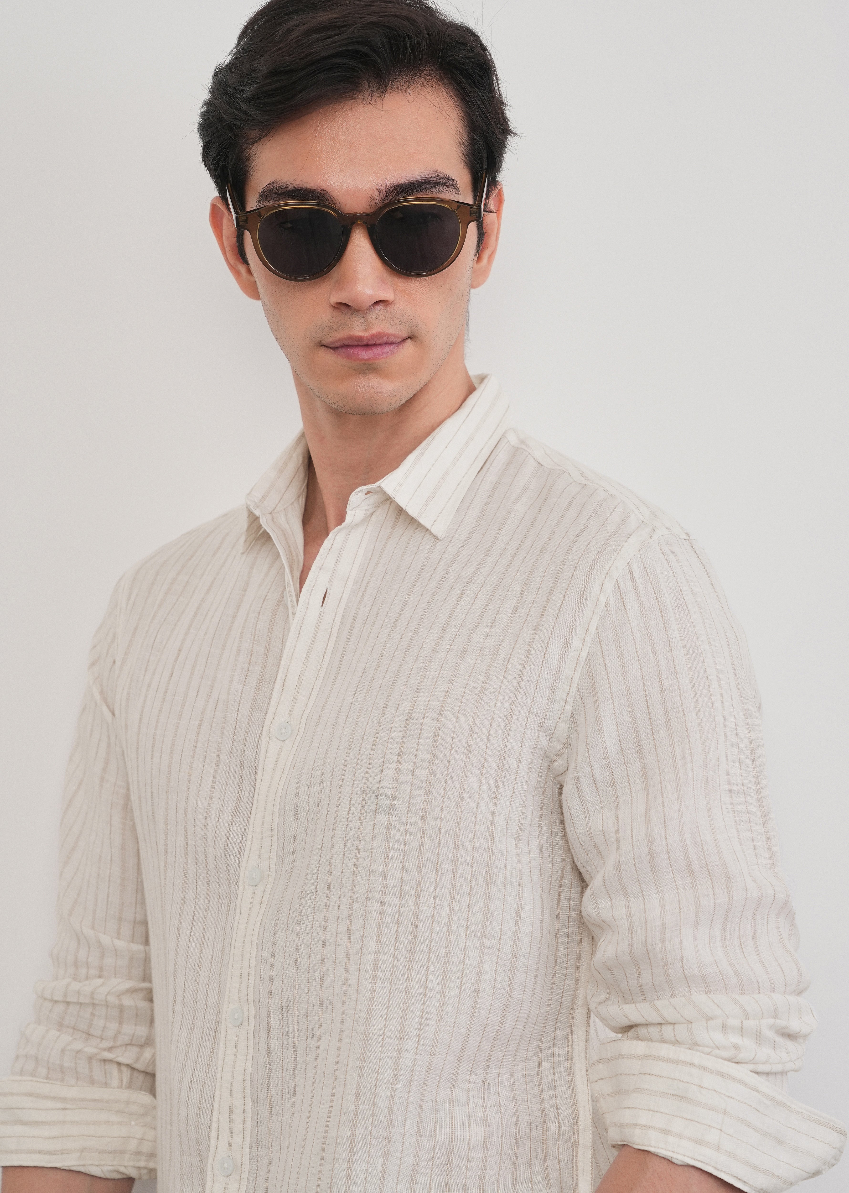 100% Linen Off-White Dual Stripe Shirt