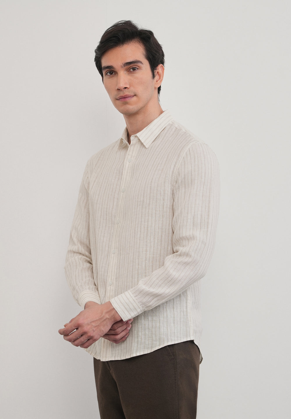 100% Linen Off-White Dual Stripe Shirt