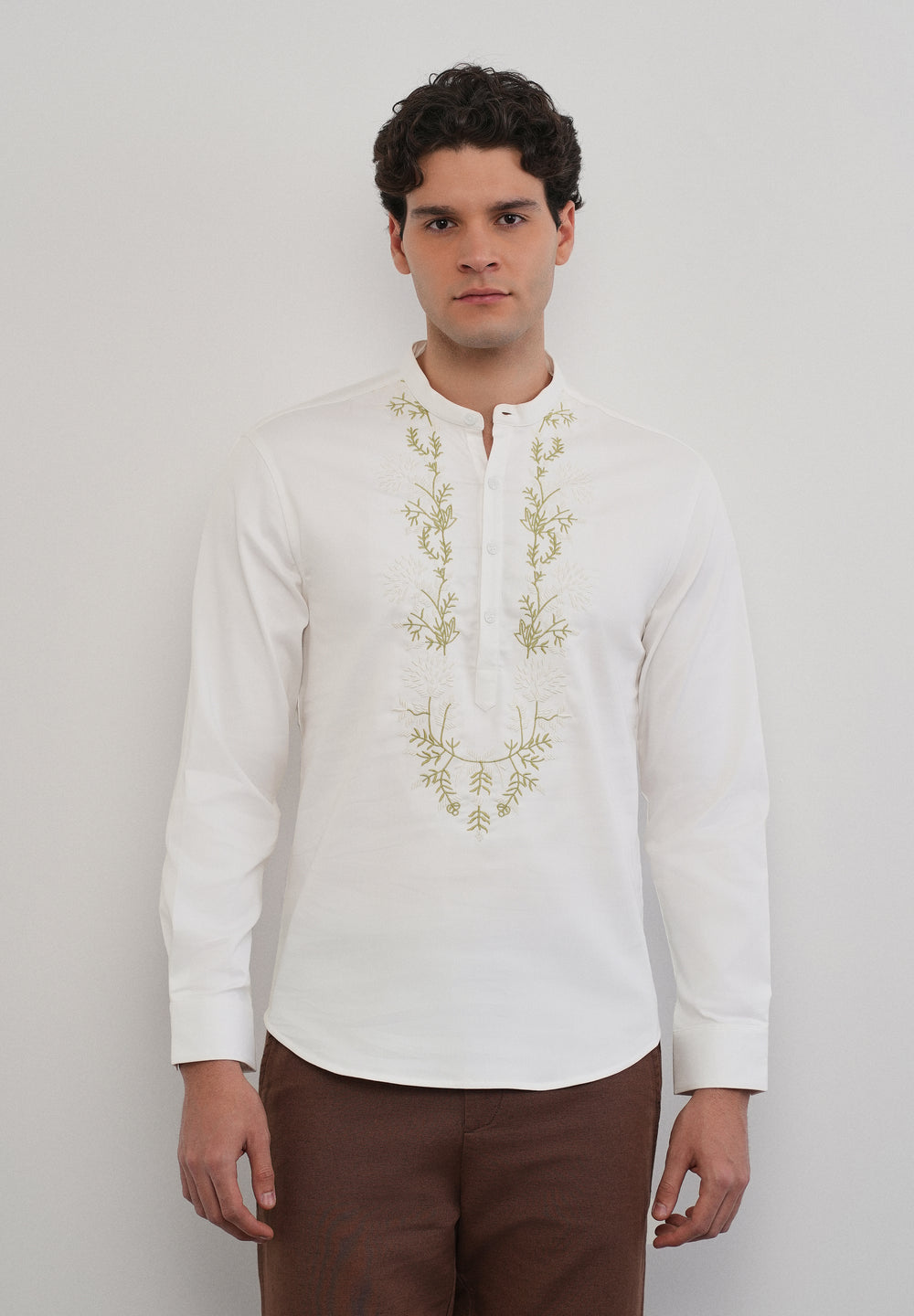 Off-White Floral Embroidered Short Kurta
