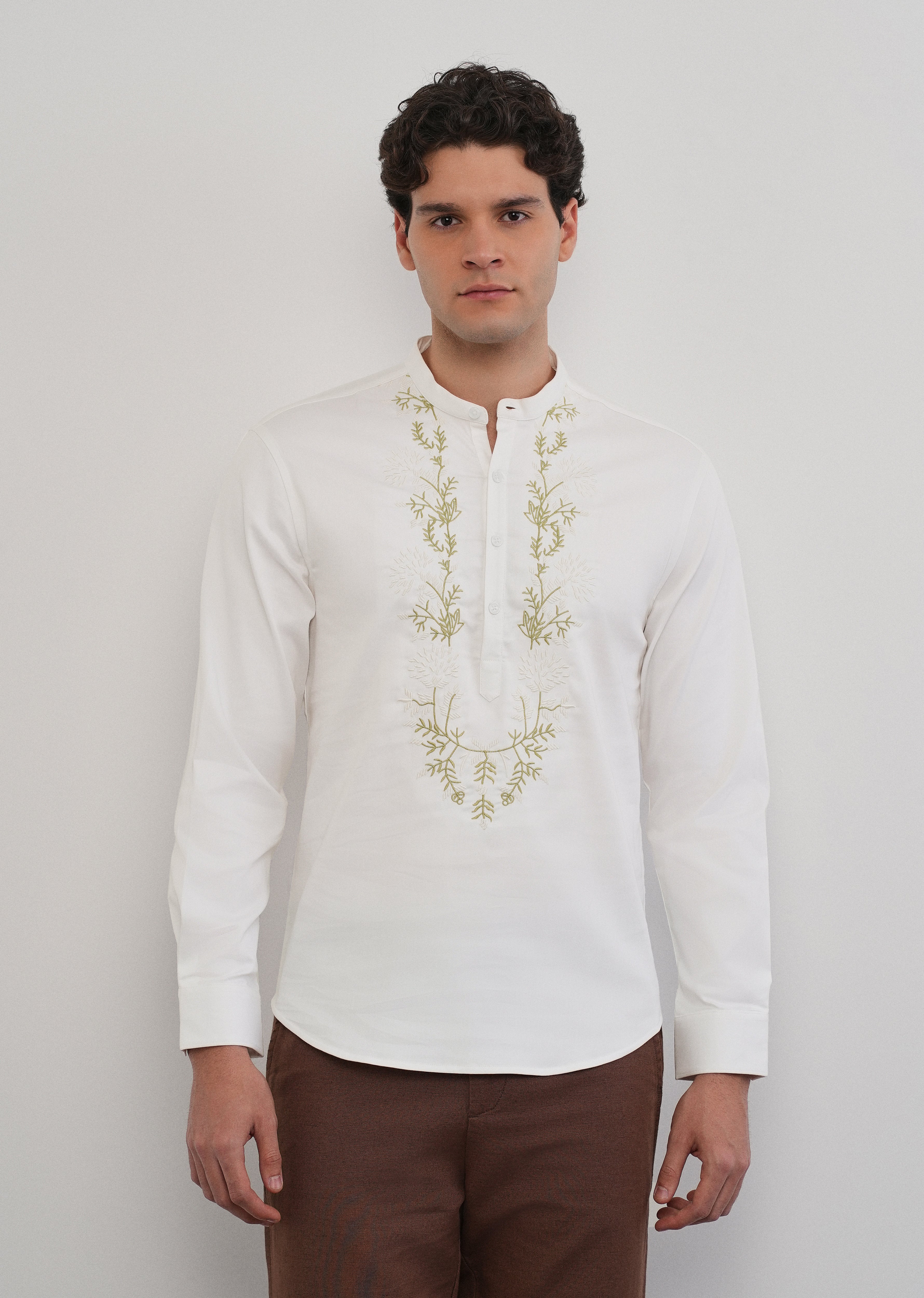 Off-White Floral Embroidered Short Kurta