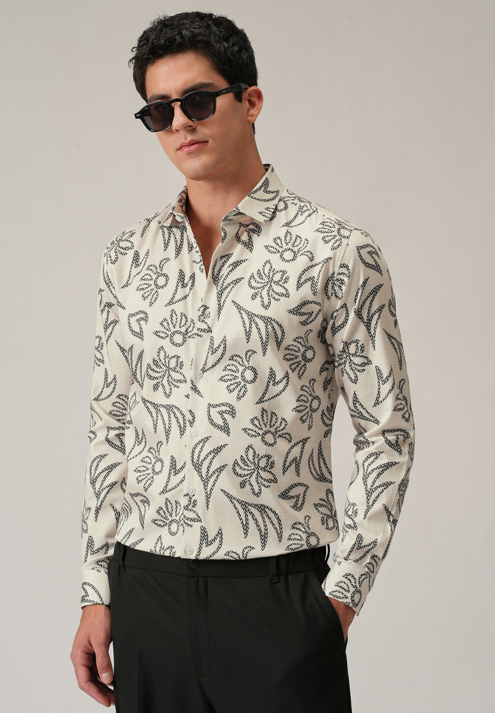 Off-White Floral Pattern Print Shirt