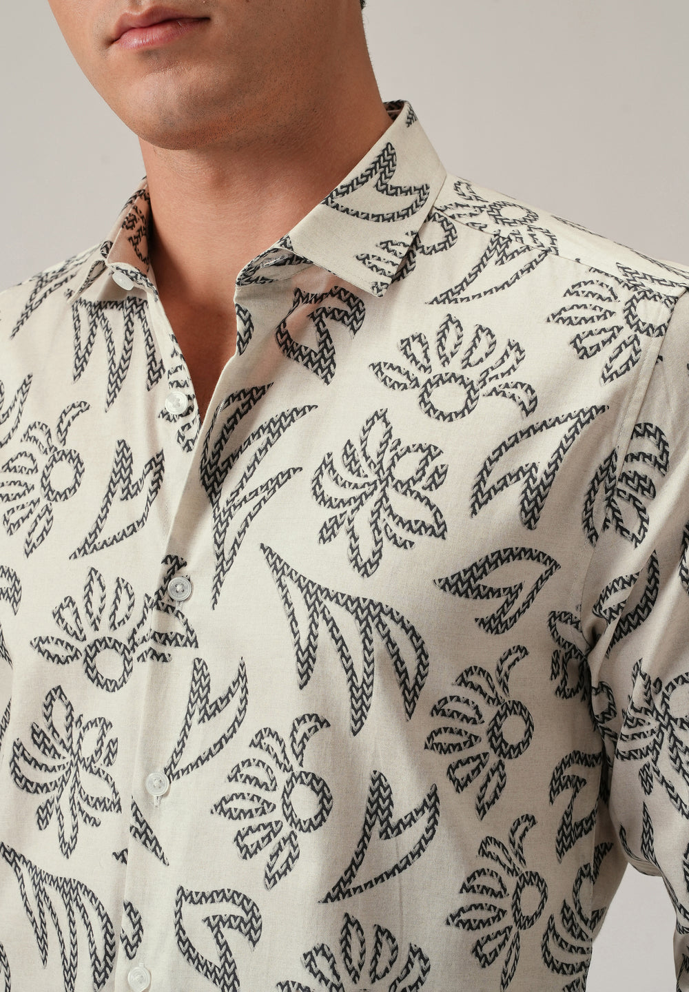 Off-White Floral Pattern Print Shirt