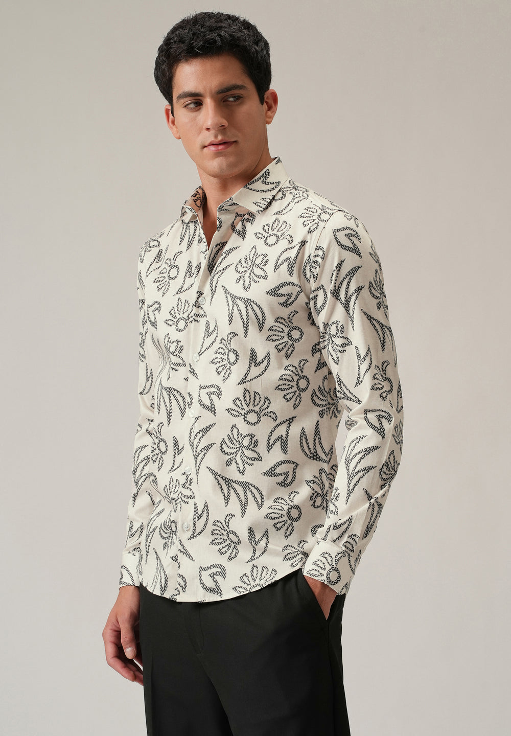 Off-White Floral Pattern Print Shirt