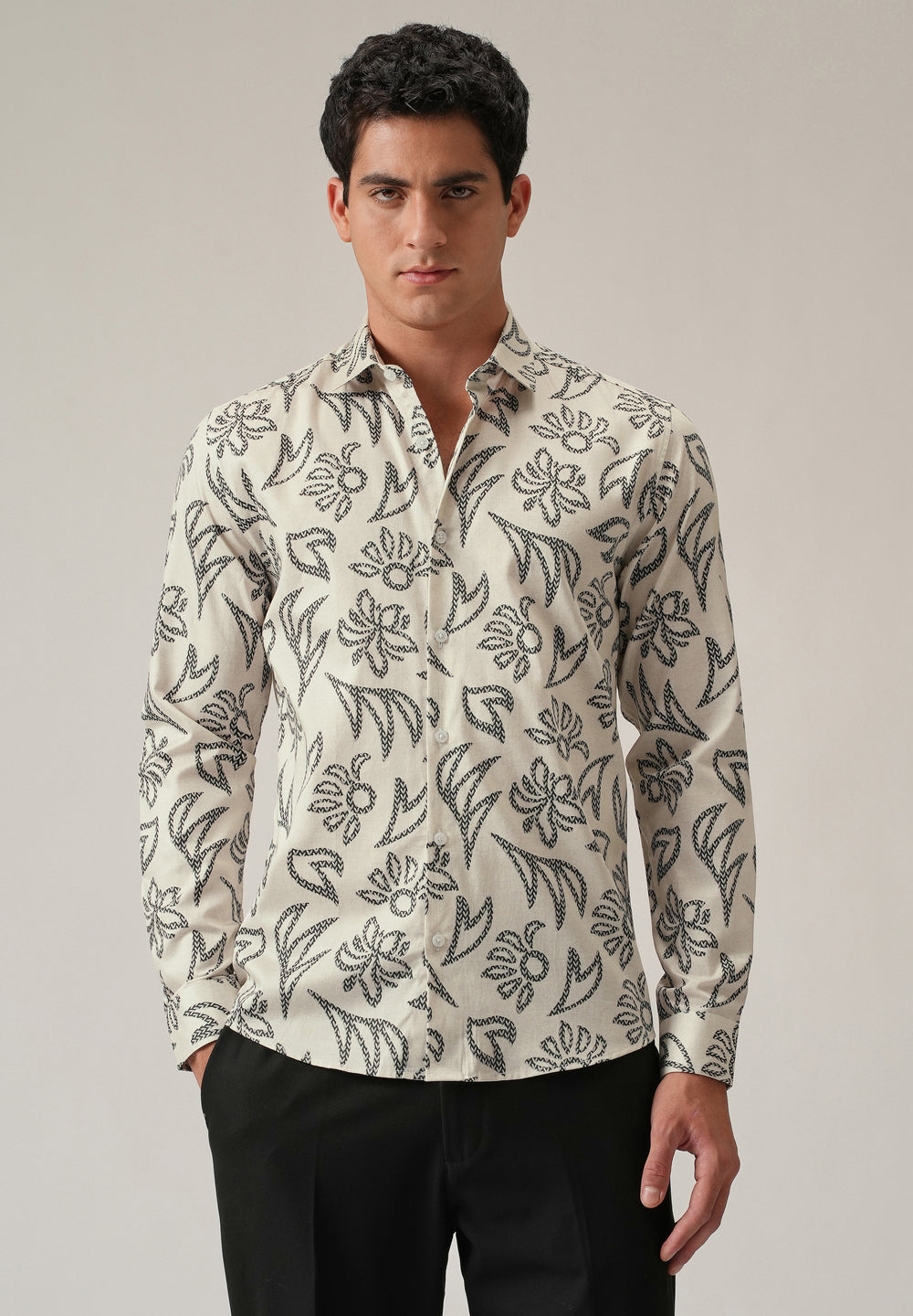 Off-White Floral Pattern Print Shirt
