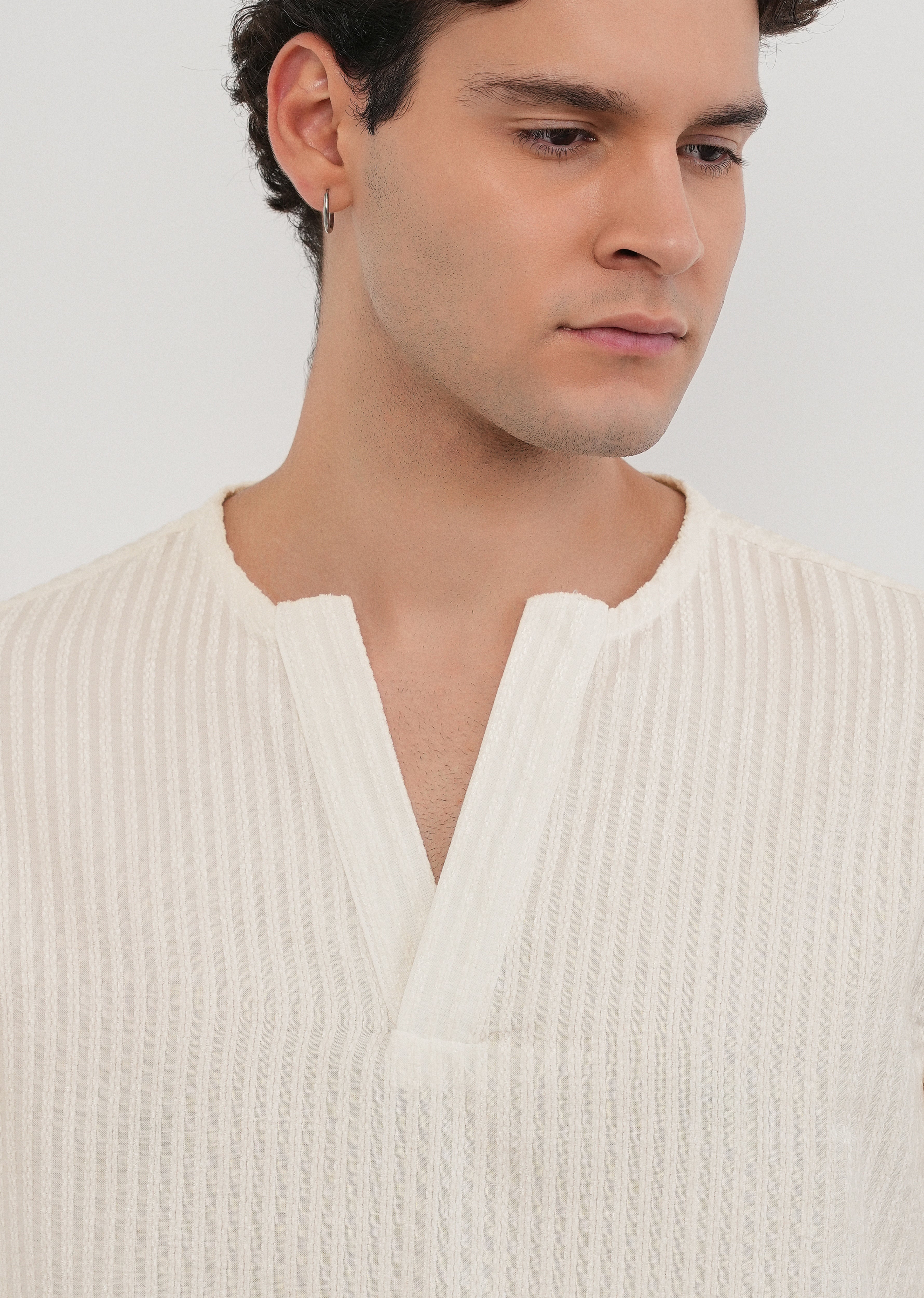 Off-White Jacquard Stripe Short Kurta