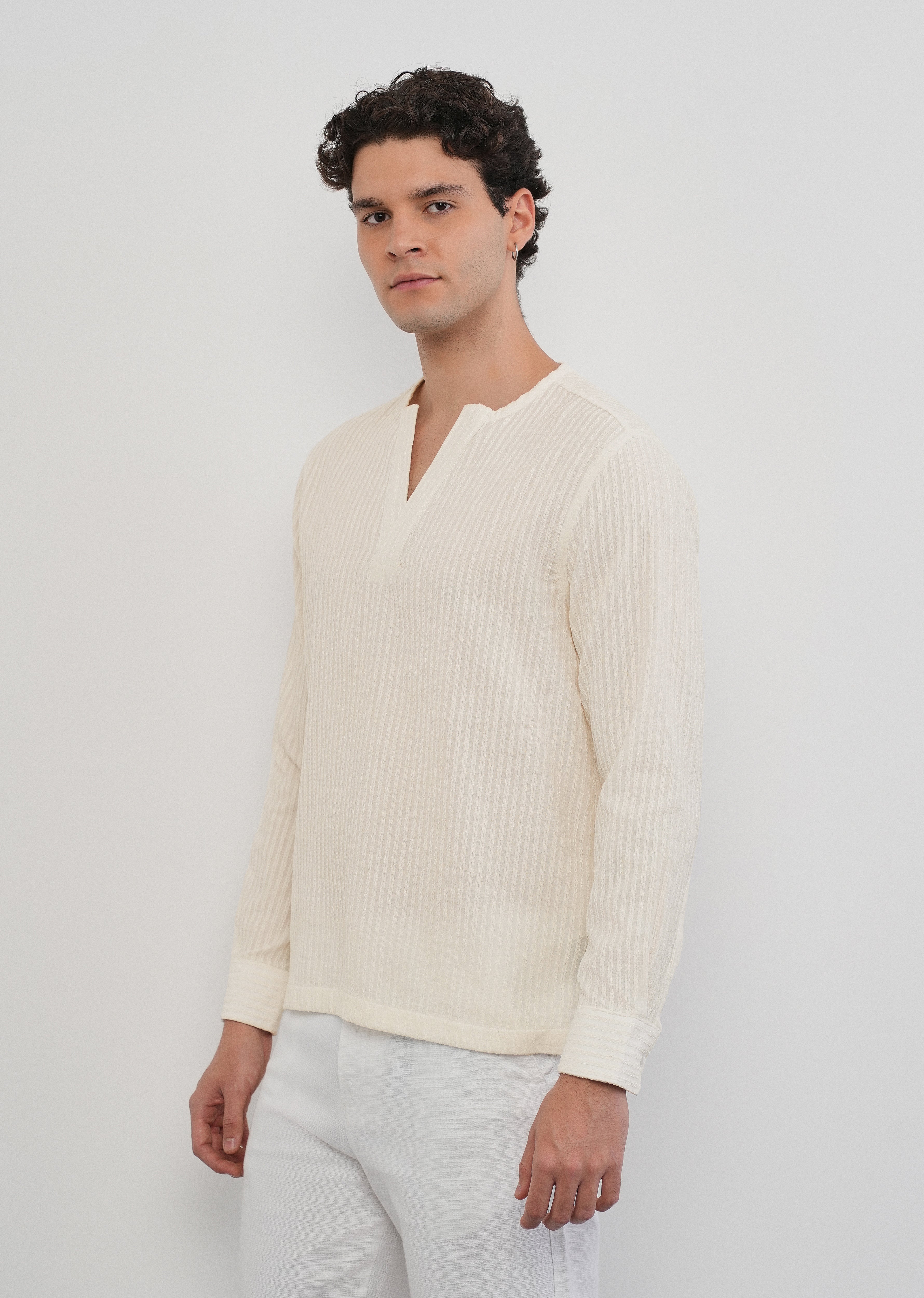 Off-White Jacquard Stripe Short Kurta