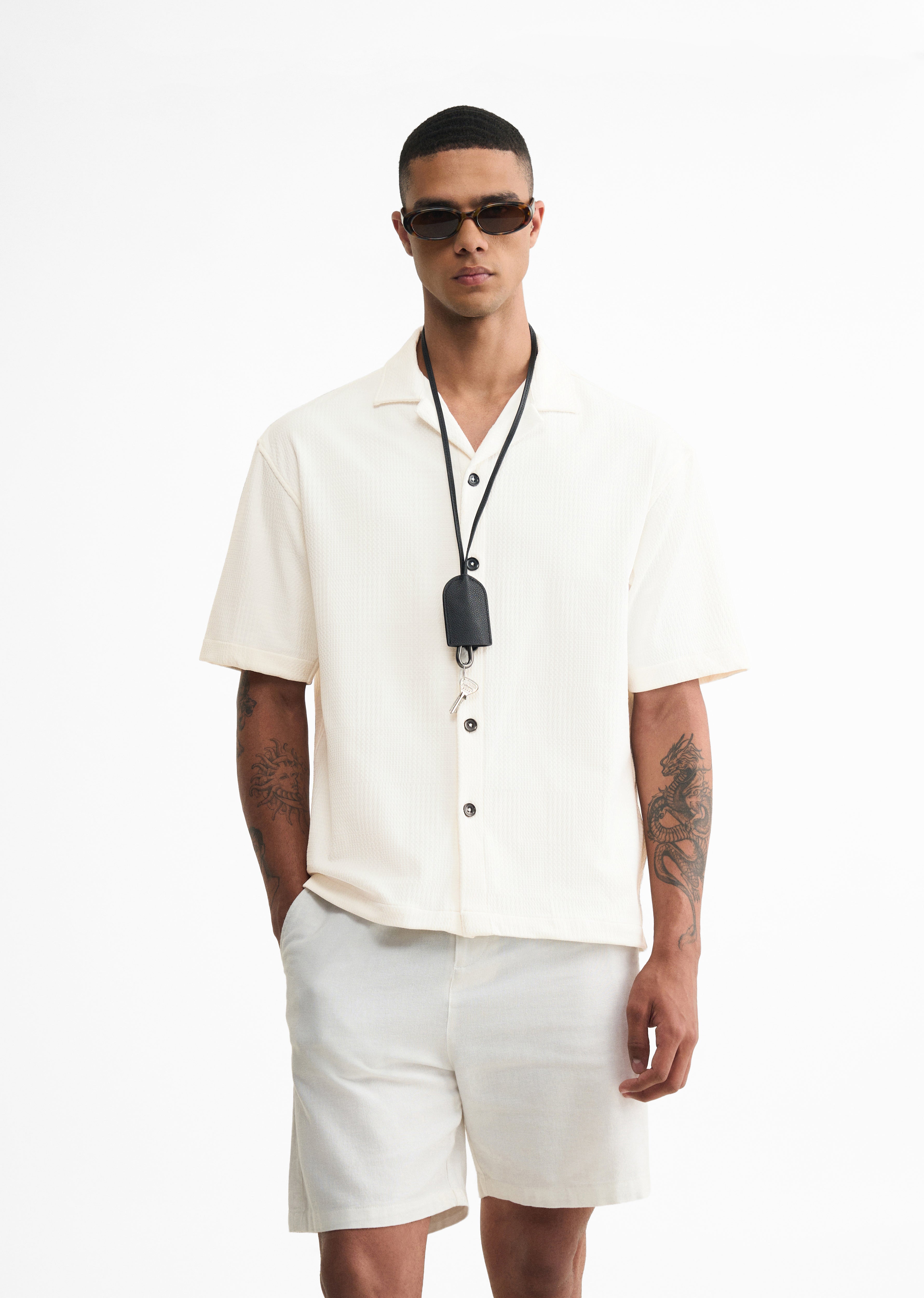 Off-White Textured Knitted Shirt