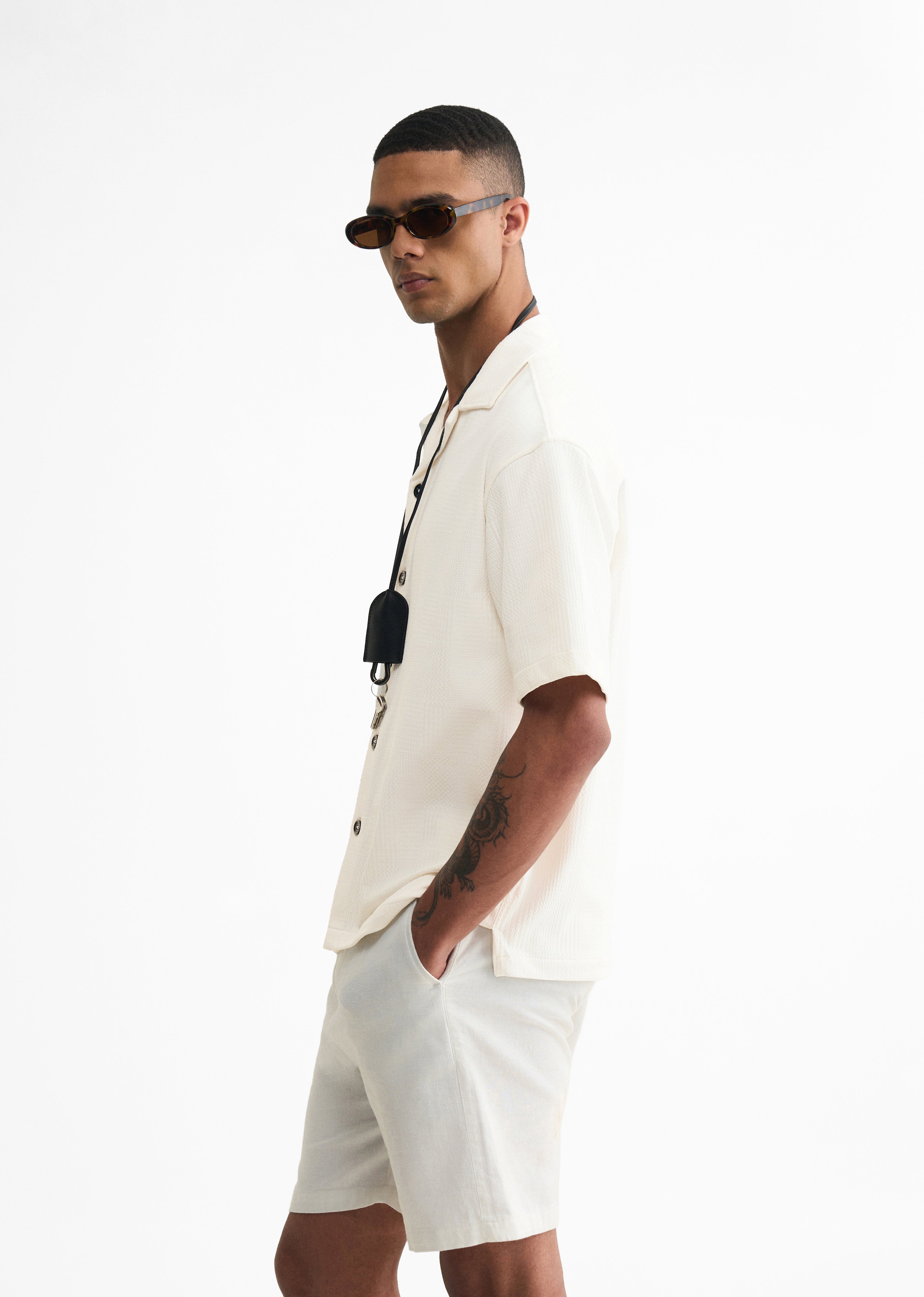 Off-White Textured Knitted Shirt