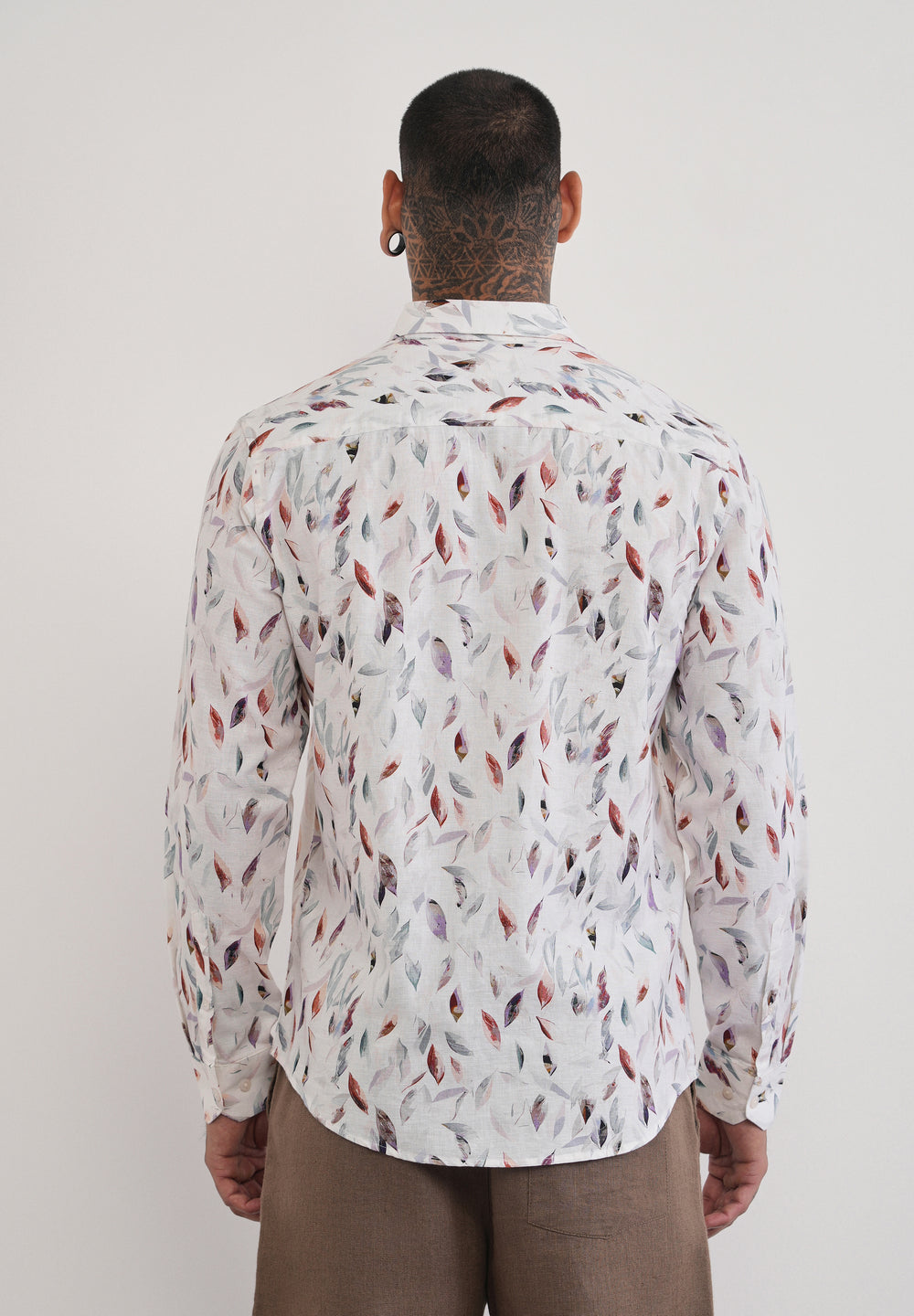 Off-White Leaf Print Cotton Linen Shirt