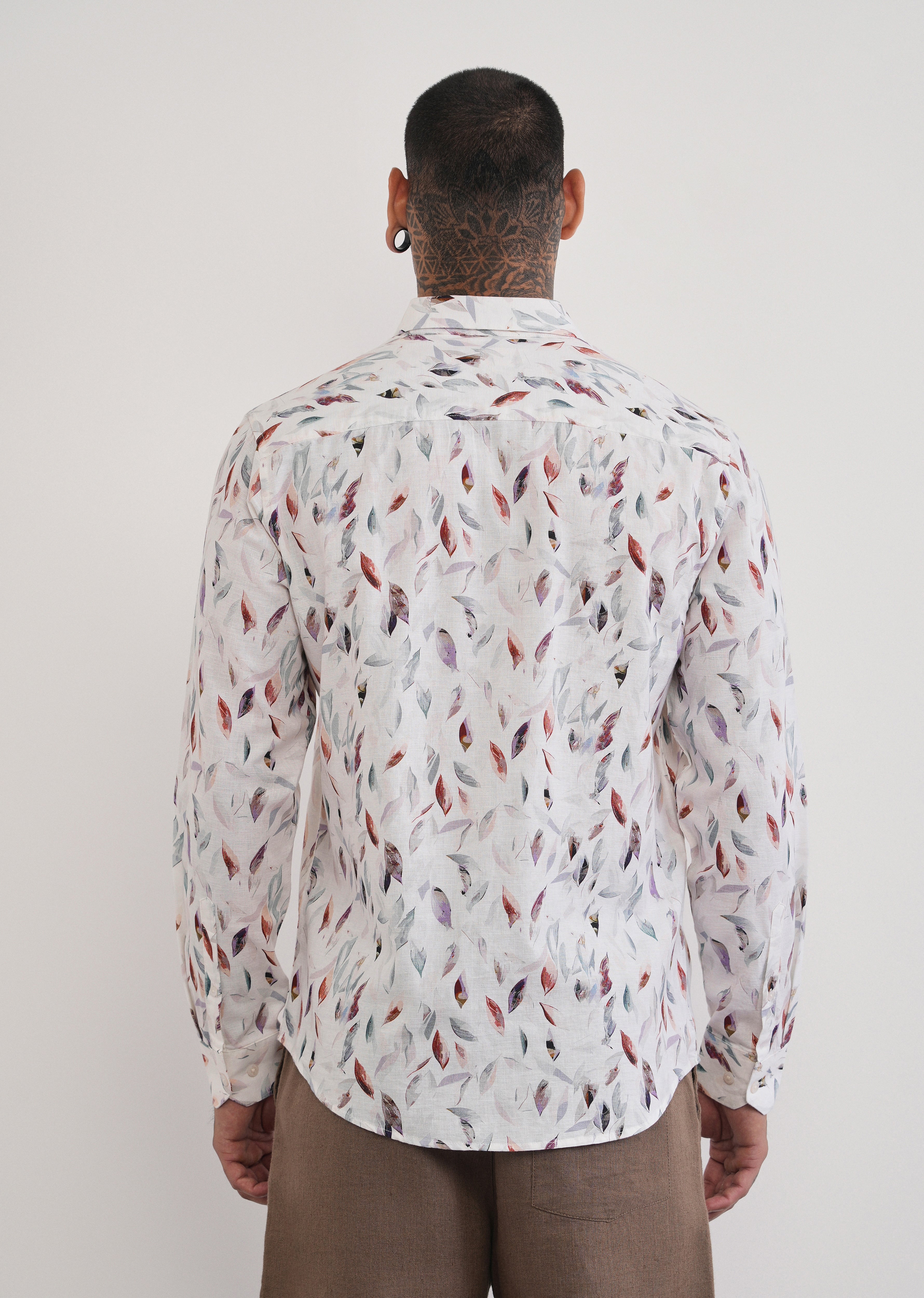 Off-White Leaf Print Cotton Linen Shirt