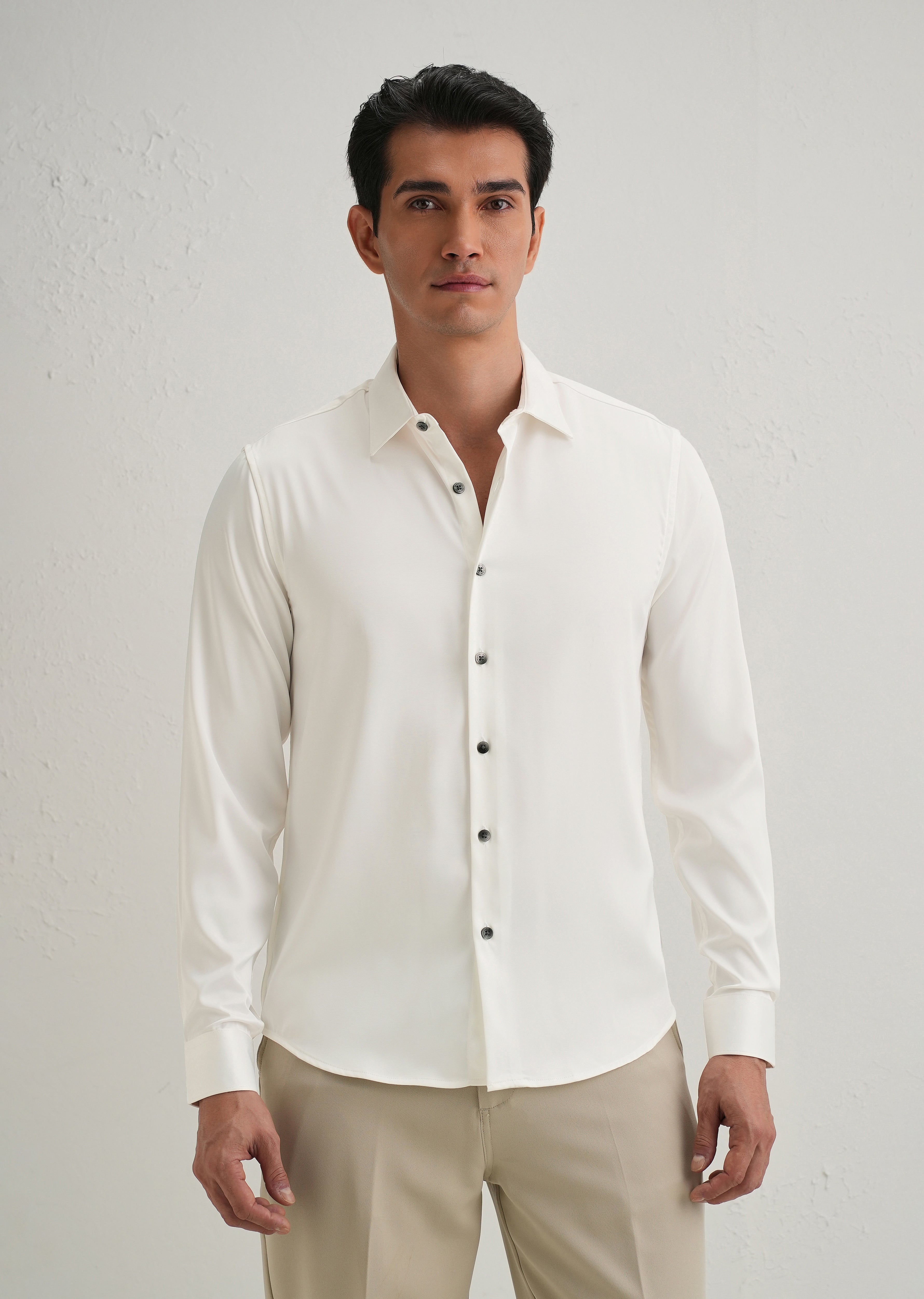 Off-White Satin-Finish Plain Shirt
