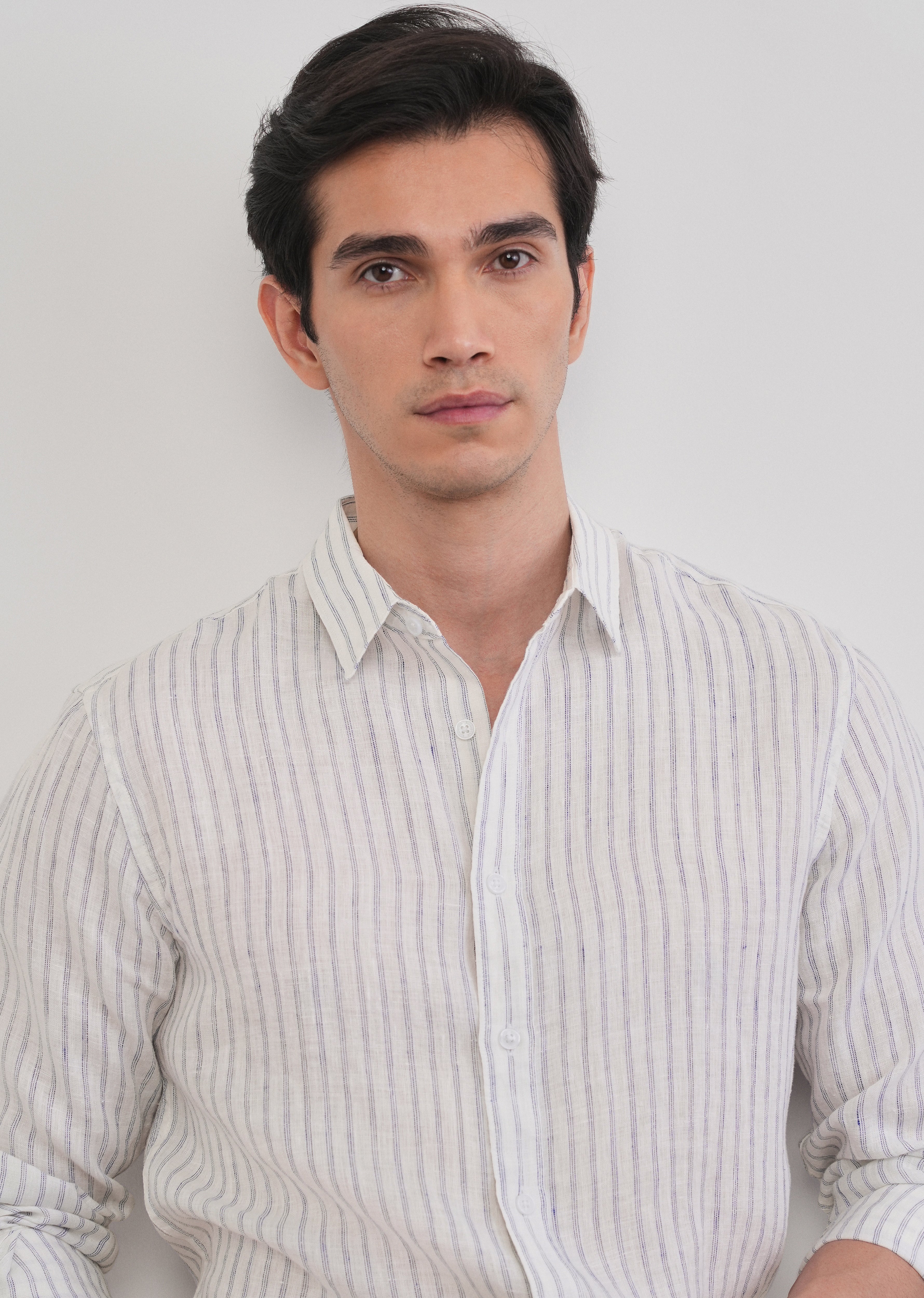 100% Linen Off-White Self-Stripe Shirt