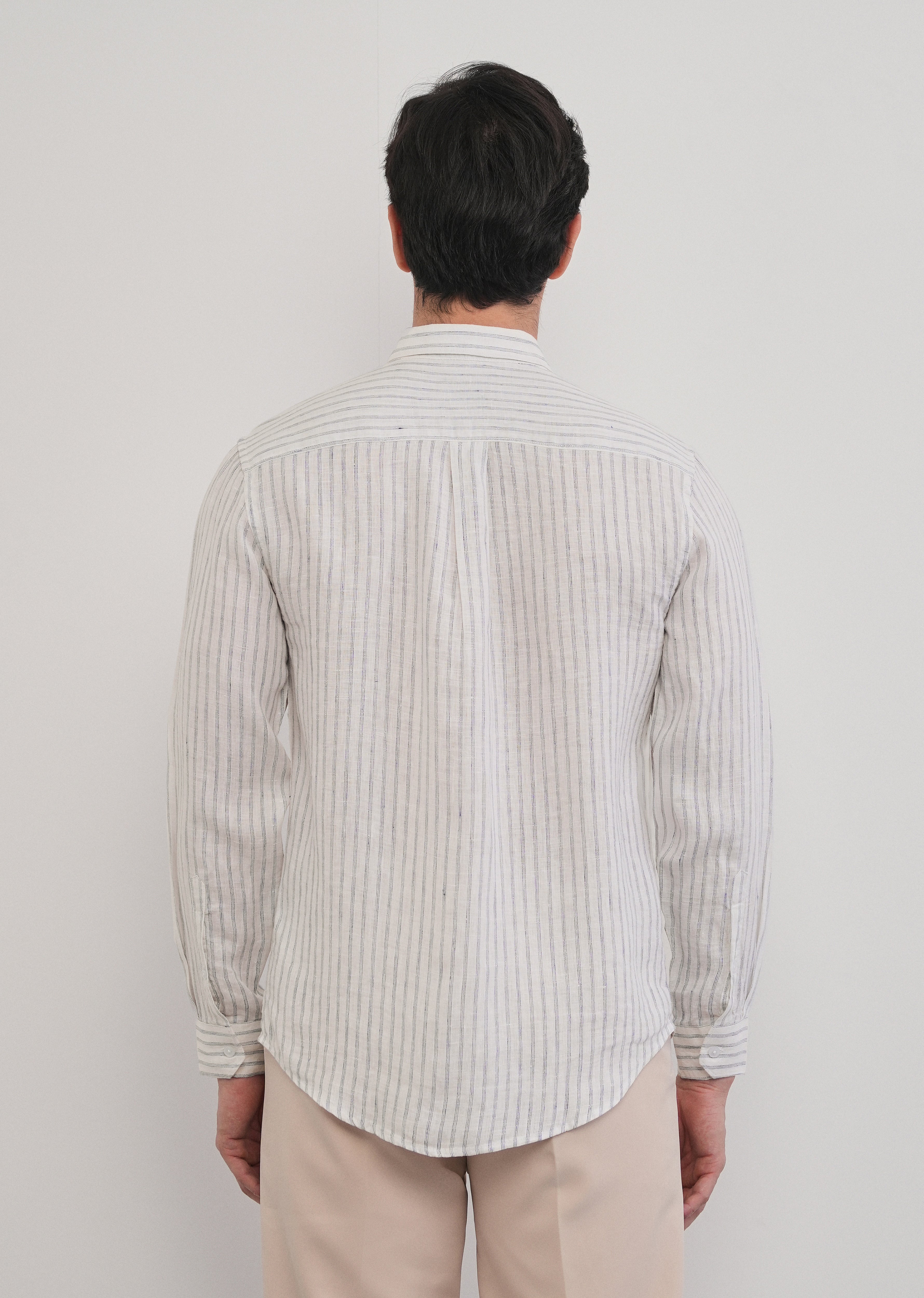 100% Linen Off-White Self-Stripe Shirt