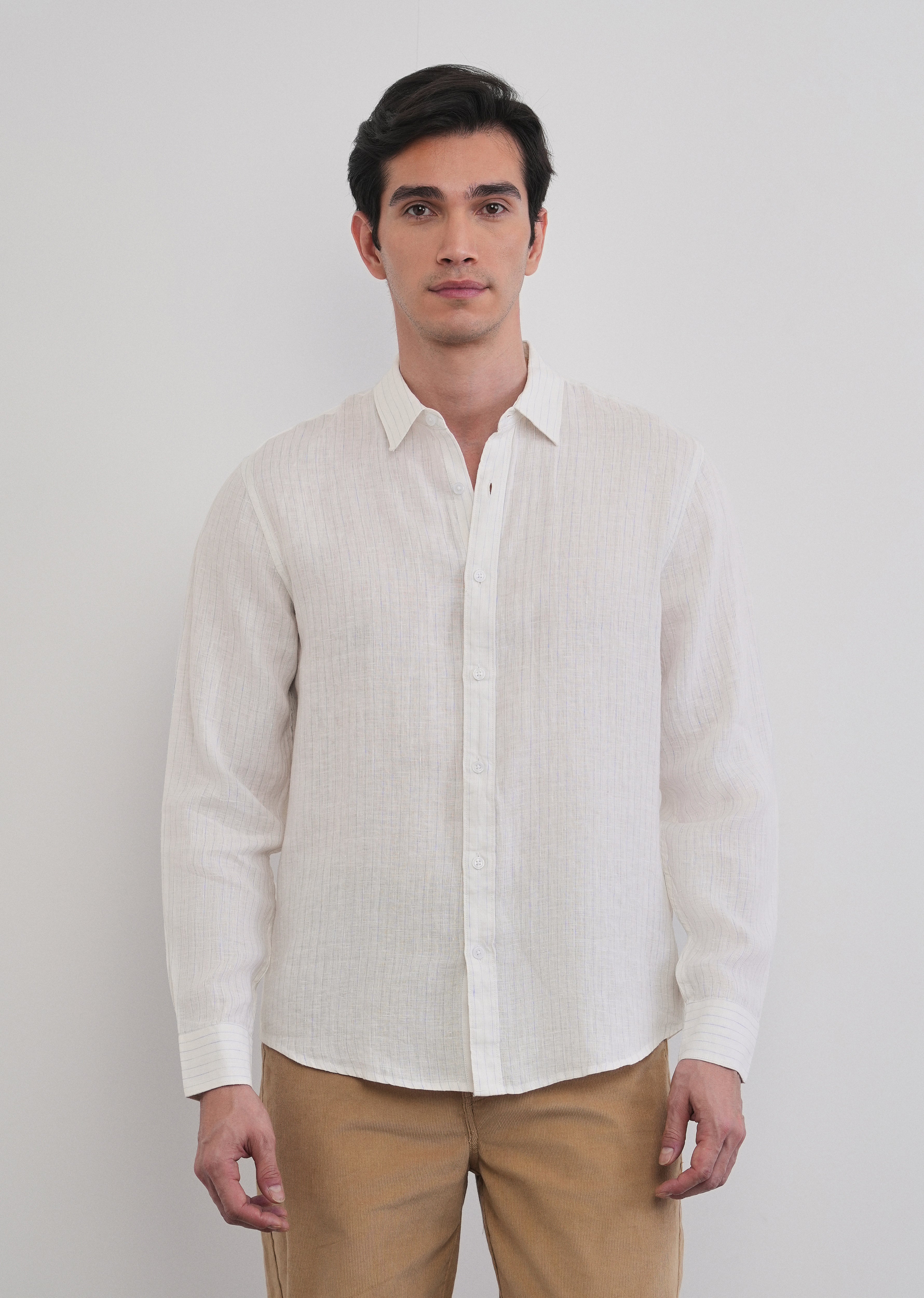 100% Linen Off-White Stripe Shirt