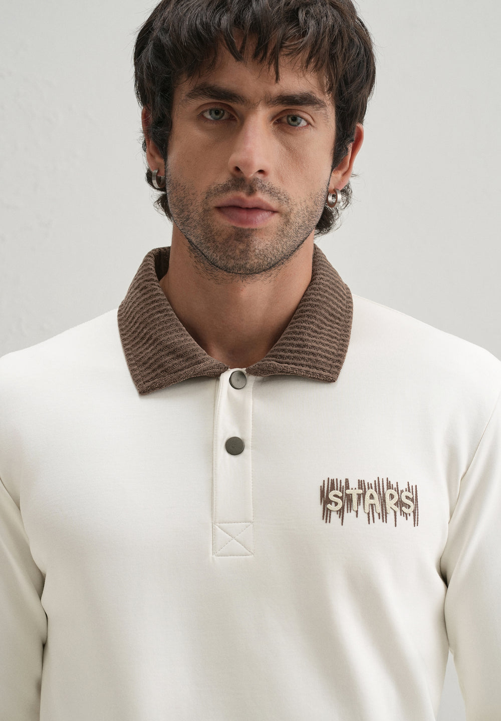 Off-White Suede Collared Polo Sweatshirt