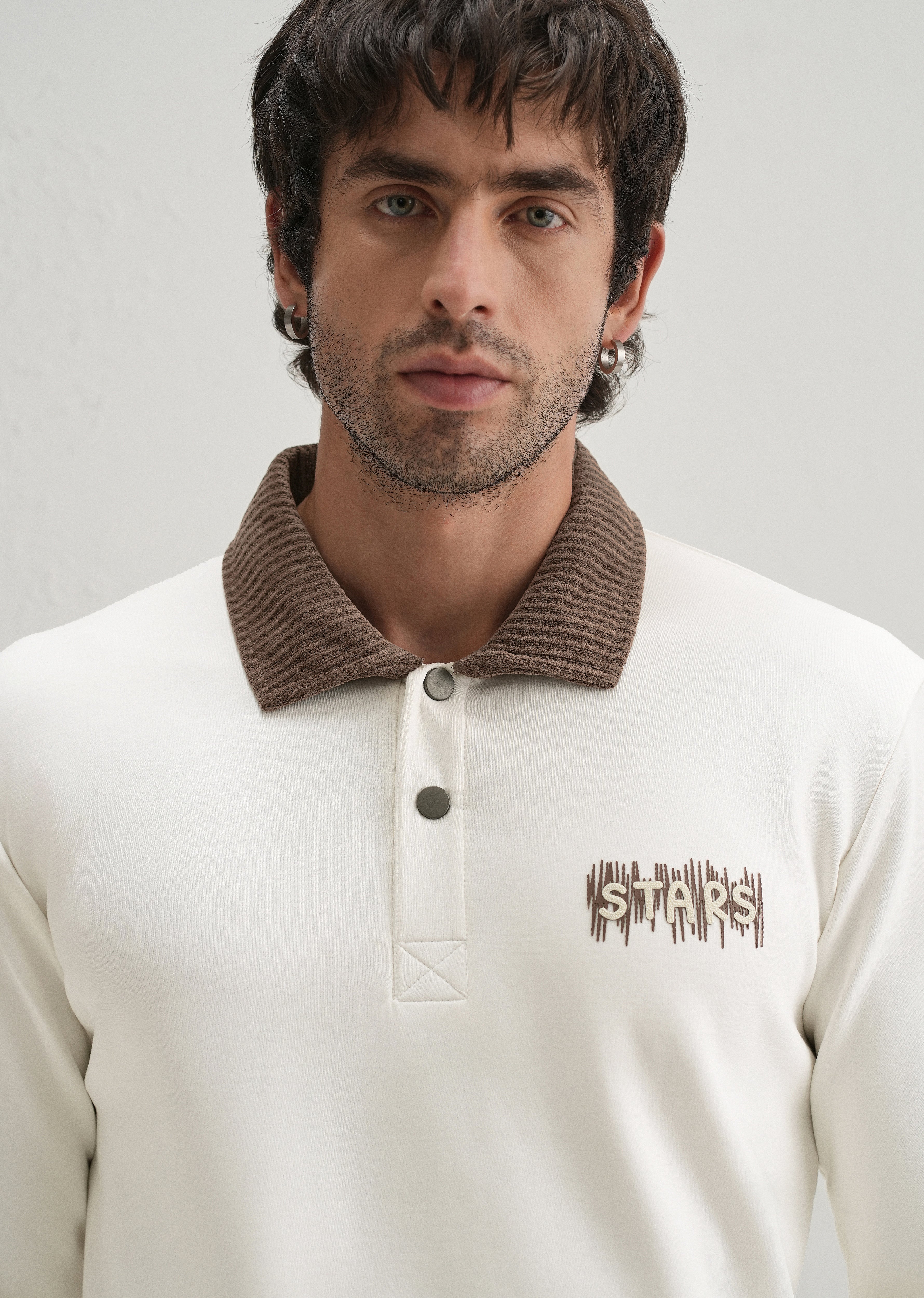 Off-White Suede Collared Polo Sweatshirt